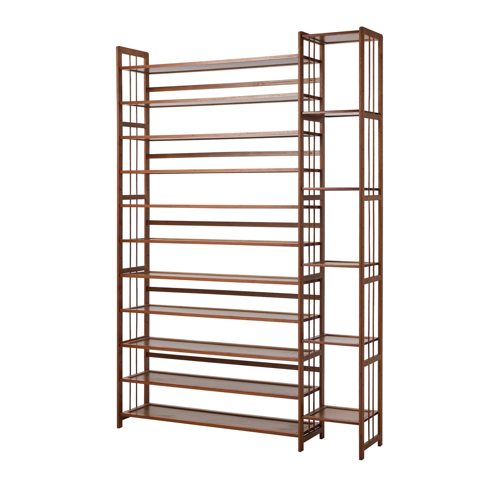 Oikiture Shoe Rack Organizer Bamboo Stand 11 Shelves with Boots Storage Brown