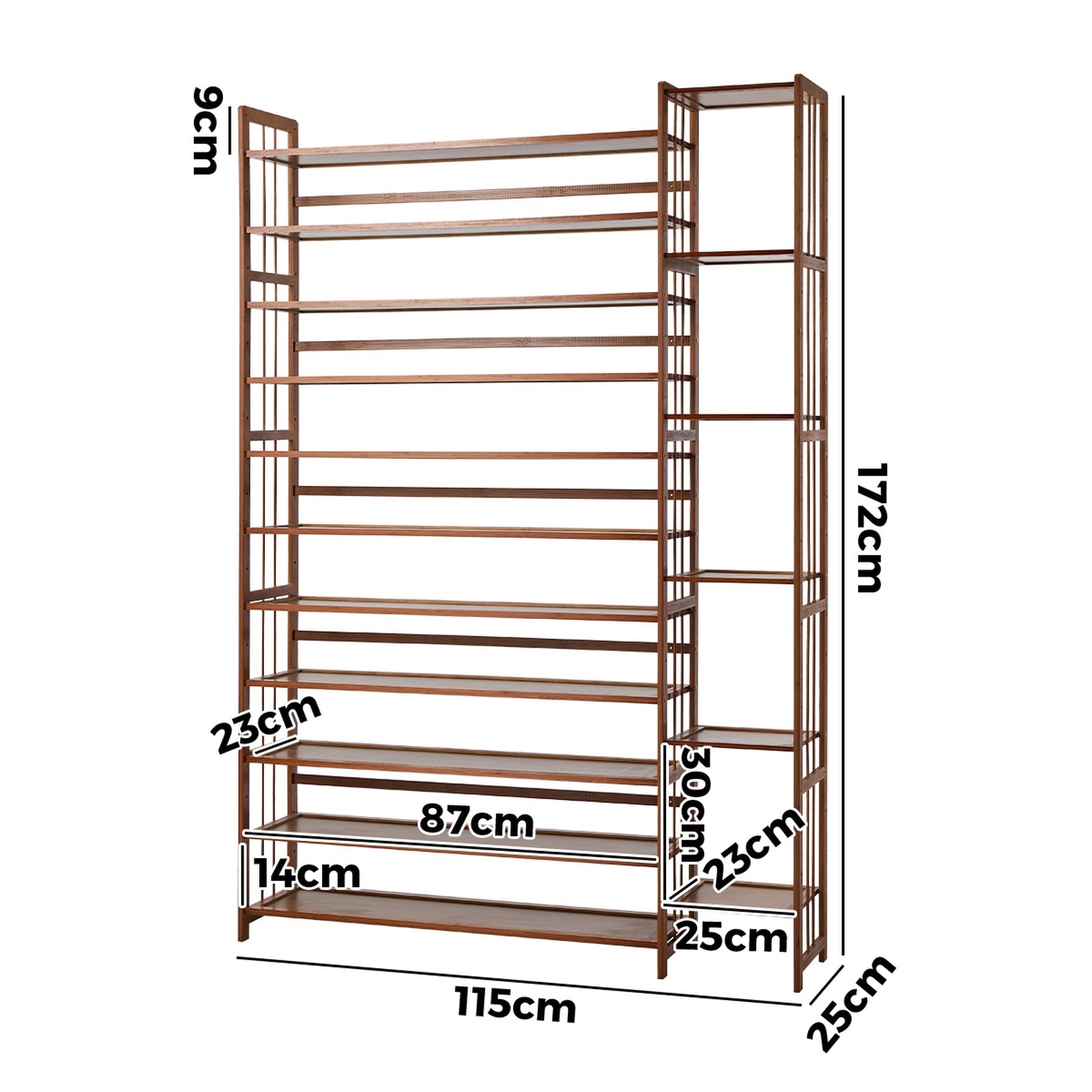 Oikiture Shoe Rack Organizer Bamboo Stand 11 Shelves with Boots Storage Brown