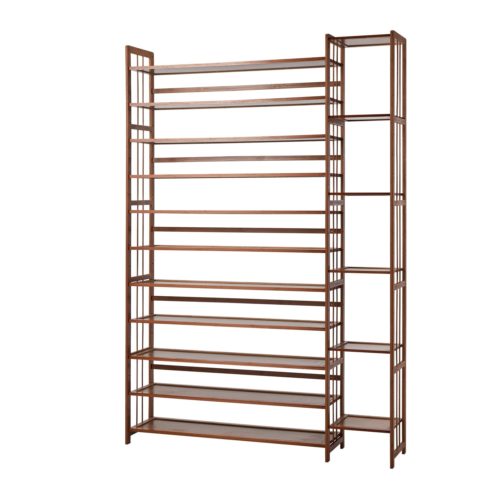 Oikiture Shoe Rack Organizer Bamboo Stand 11 Shelves with Boots Storage Brown