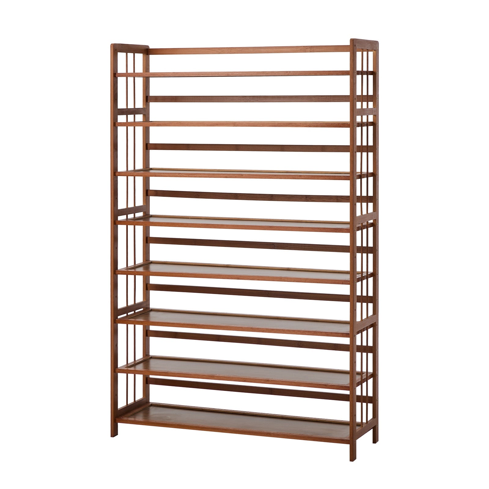 Oikiture Shoe Rack Storage Organizer Bamboo Stand 8 Shelves Brown