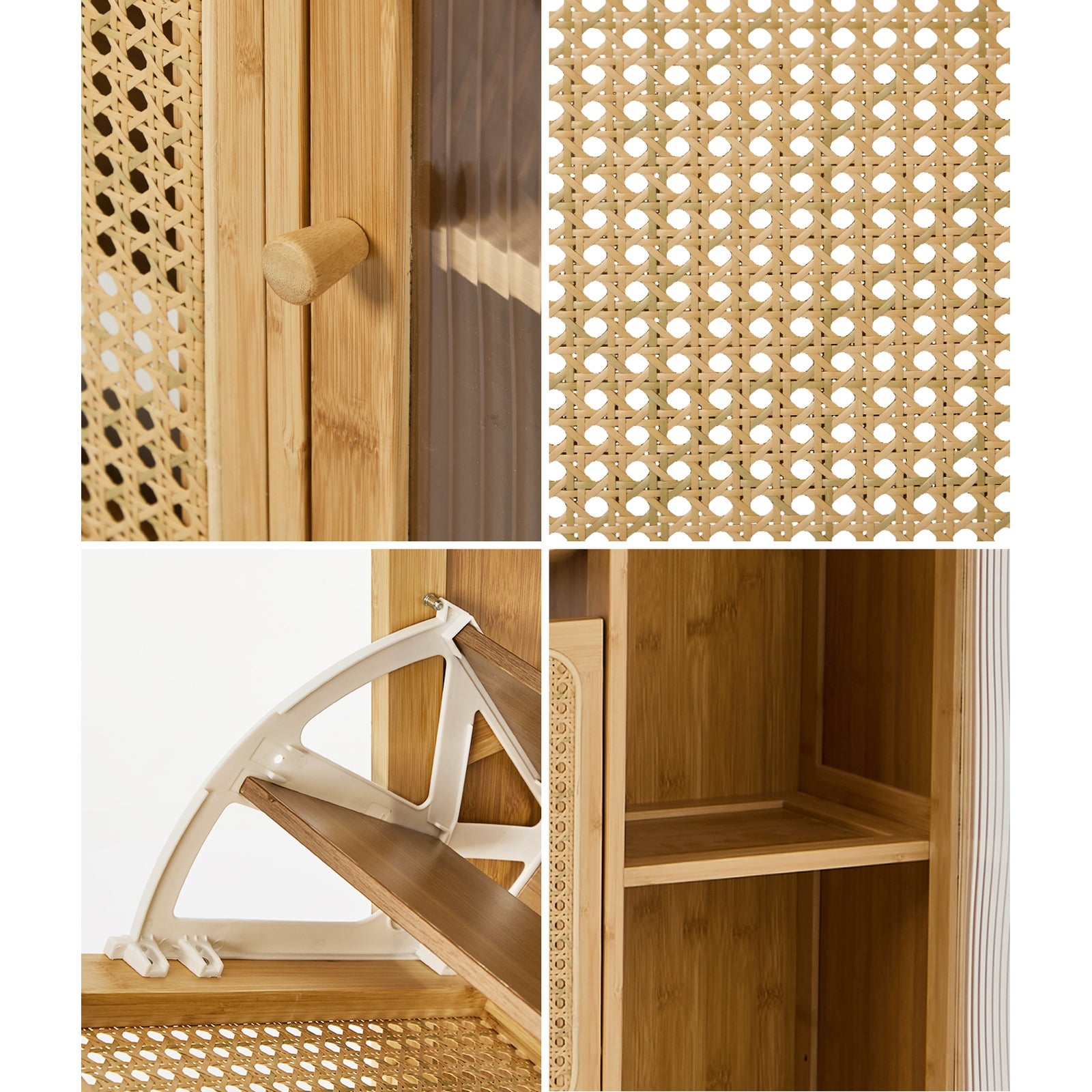 Oikiture Bamboo Shoe Storage Cabinet 3 Compartments Rack Single Door Natural