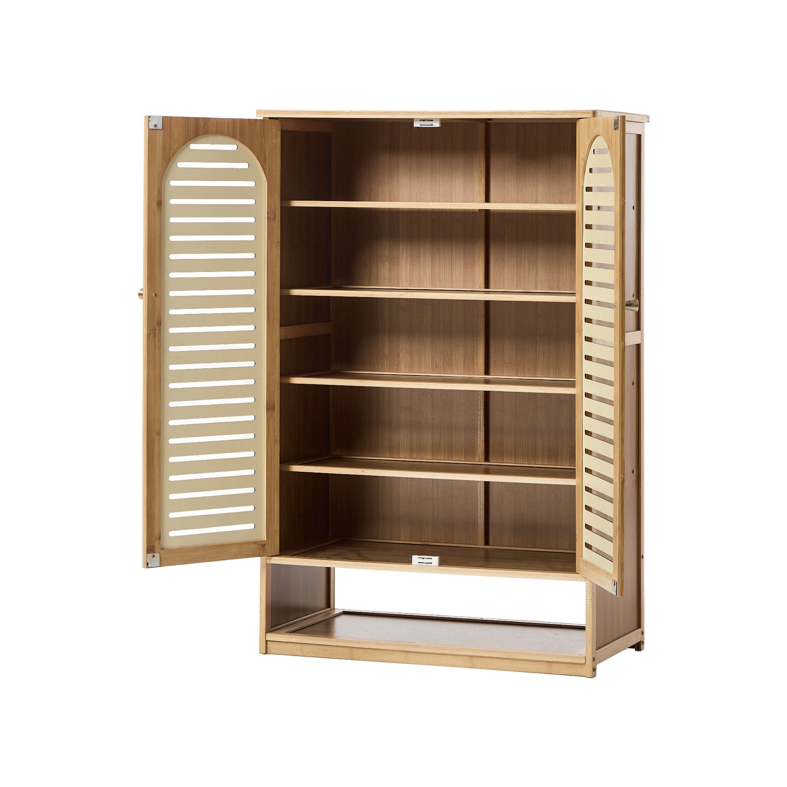 Oikiture Shoe Storage Cabinet 2 Doors Bamboo Shoe Organiser Shelf Beige - Sunyee