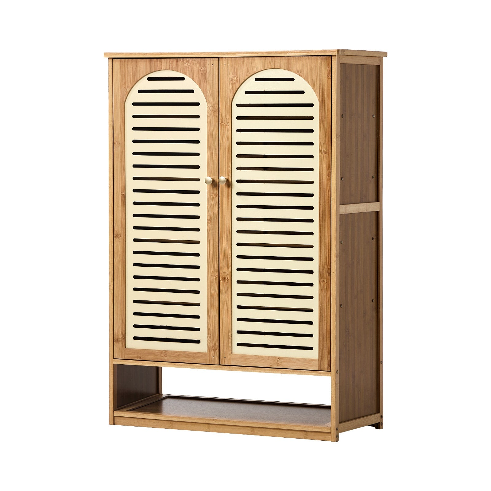 Oikiture Shoe Storage Cabinet 2 Doors Bamboo Shoe Organiser Shelf Beige - Sunyee