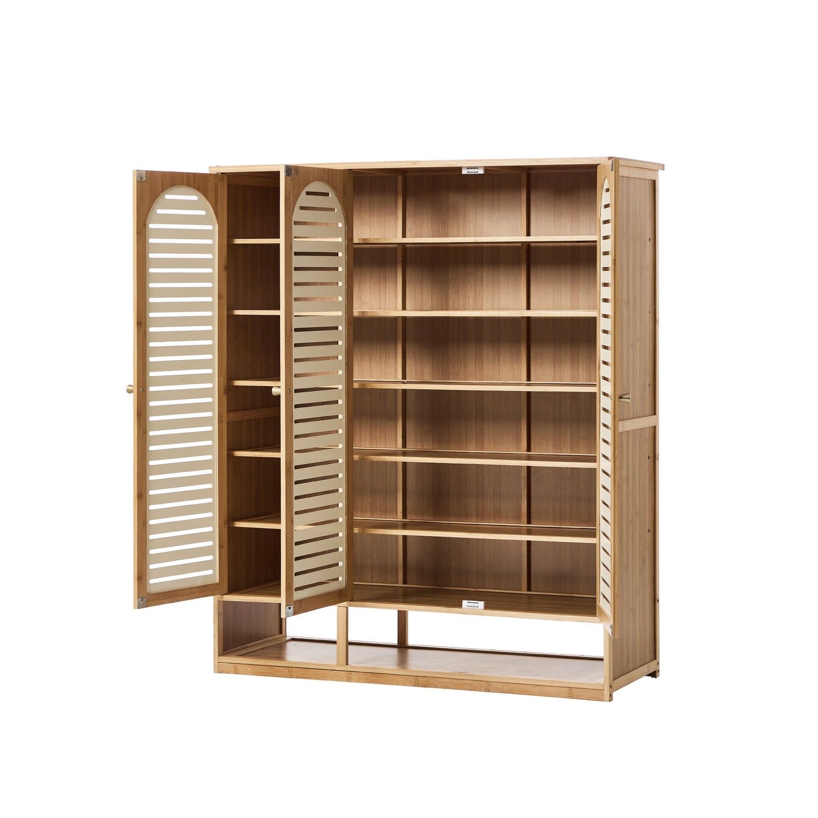 Oikiture Shoe Storage Cabinet 3 Doors Bamboo Shoe Organiser Shelf Beige - Sunyee