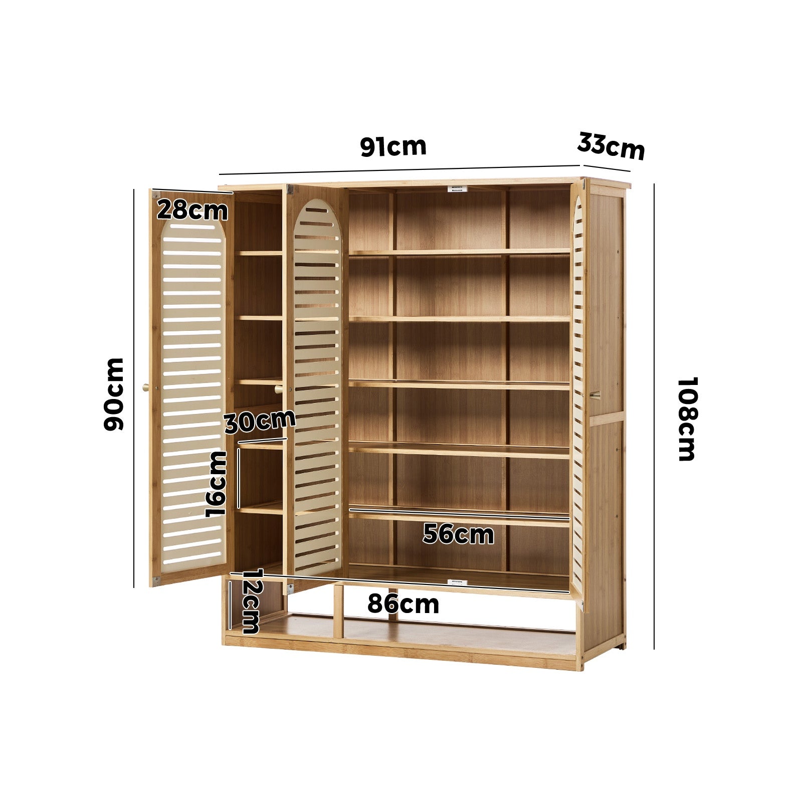 Oikiture Shoe Storage Cabinet 3 Doors Bamboo Shoe Organiser Shelf Beige - Sunyee