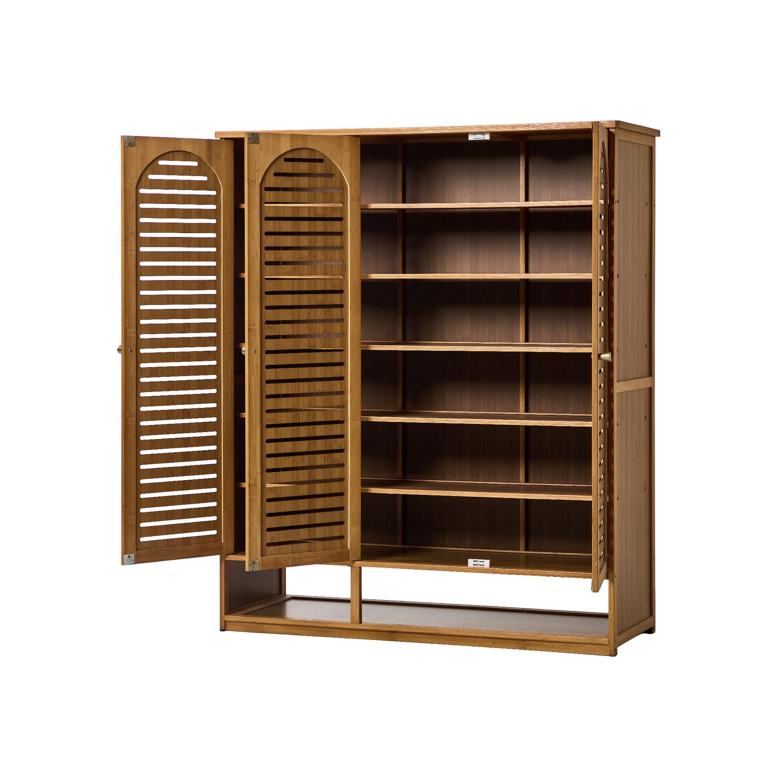 Oikiture Shoe Storage Cabinet 3 Doors Bamboo Shoe Organiser Shelf Brown - Sunyee