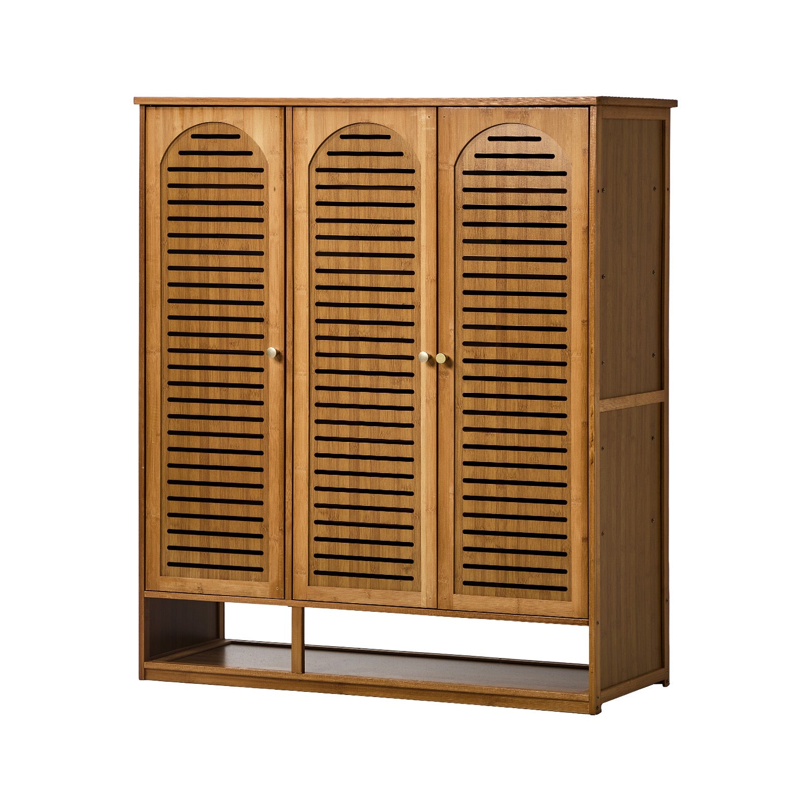 Oikiture Shoe Storage Cabinet 3 Doors Bamboo Shoe Organiser Shelf Brown - Sunyee