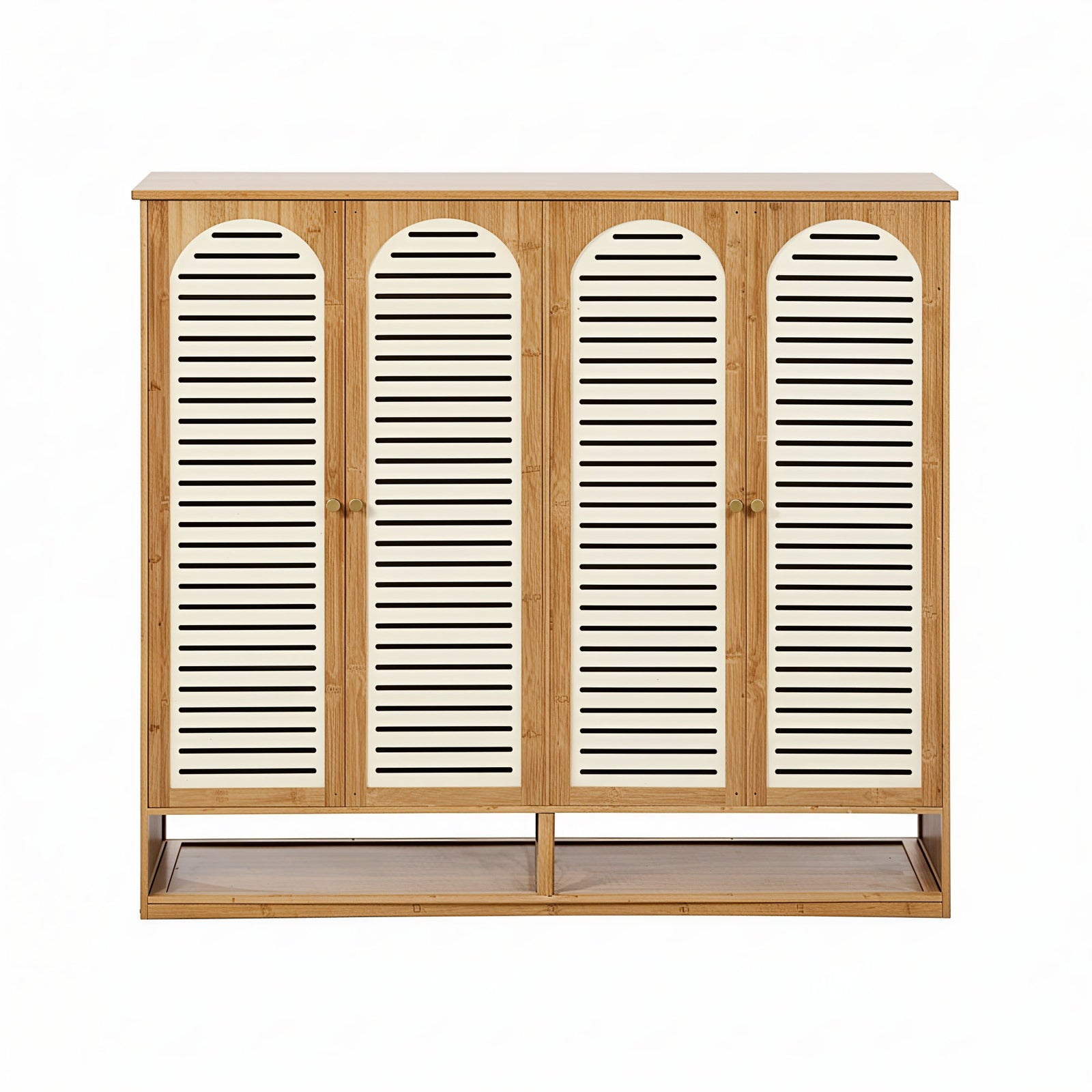 Oikiture Shoe Storage Cabinet 4 Doors Bamboo Shoe Organiser Shelf Beige - Sunyee