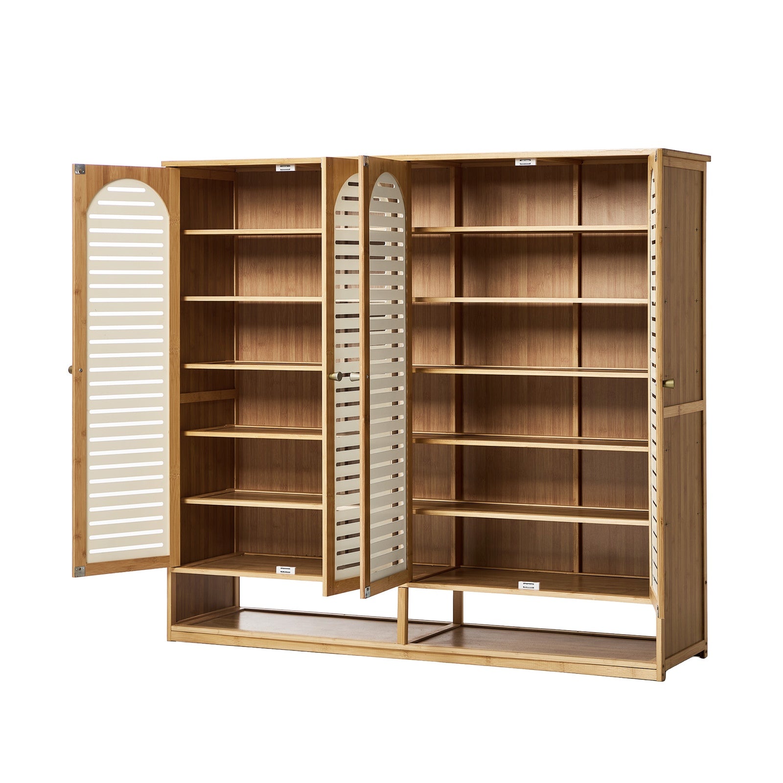 Oikiture Shoe Storage Cabinet 4 Doors Bamboo Shoe Organiser Shelf Beige - Sunyee