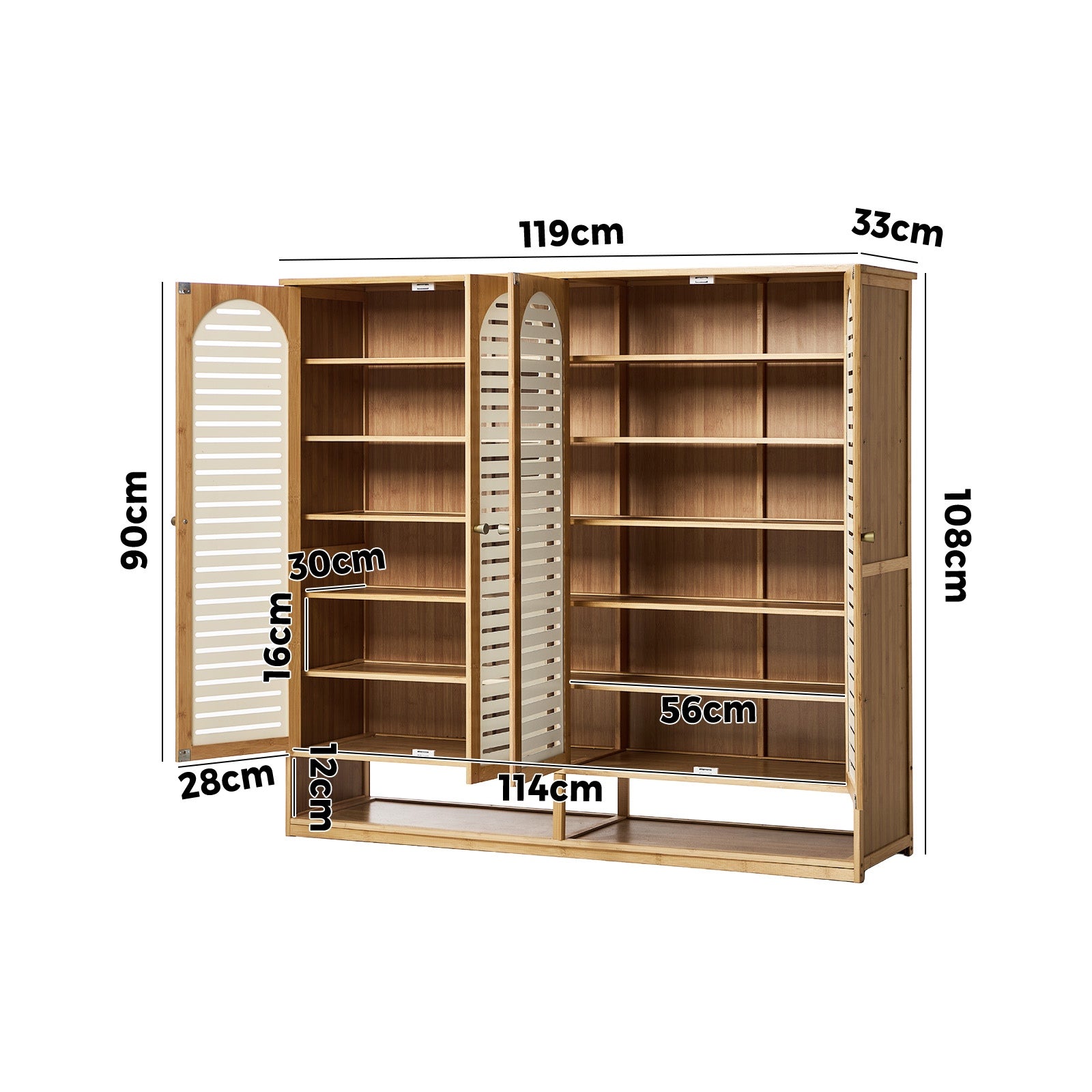 Oikiture Shoe Storage Cabinet 4 Doors Bamboo Shoe Organiser Shelf Beige - Sunyee