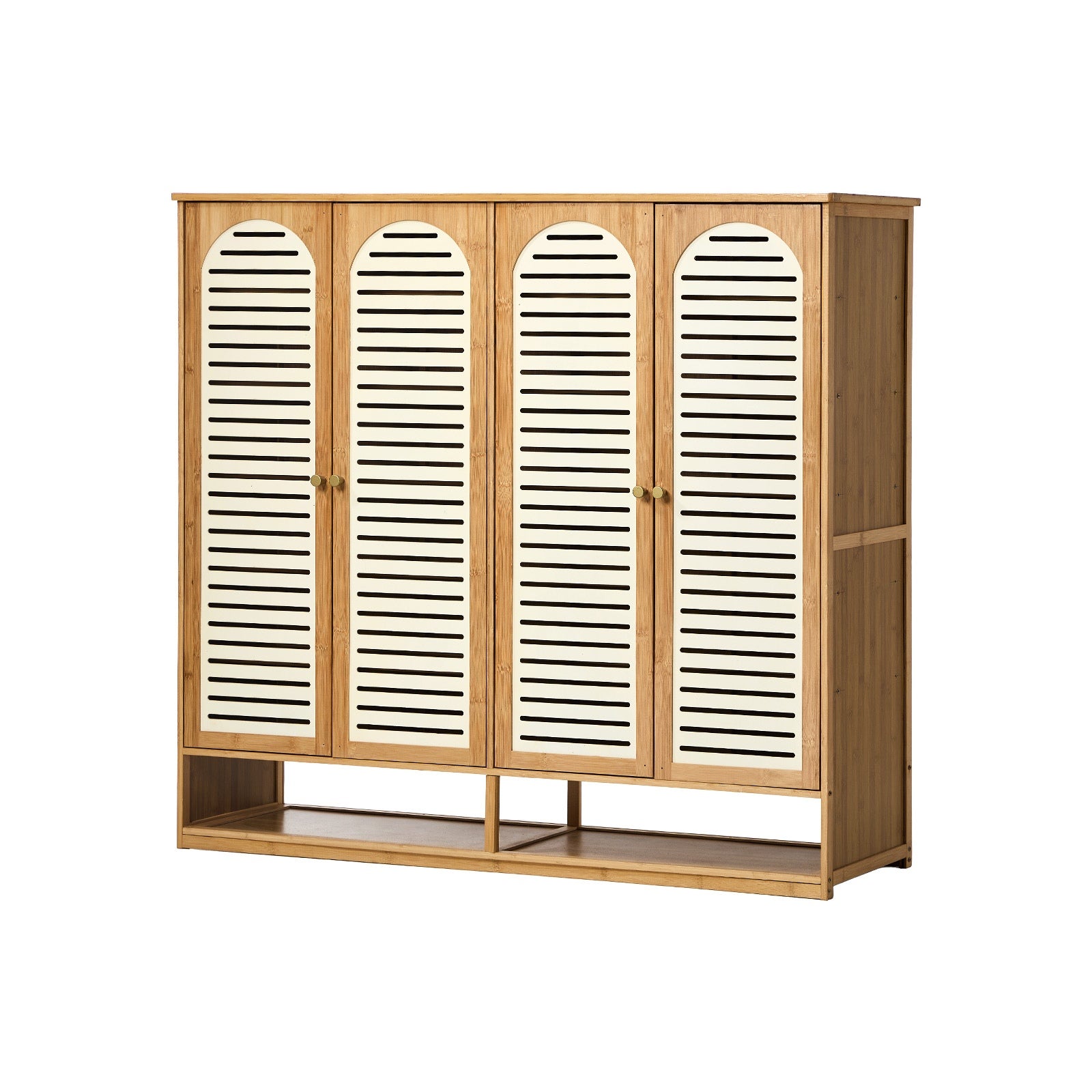 Oikiture Shoe Storage Cabinet 4 Doors Bamboo Shoe Organiser Shelf Beige - Sunyee