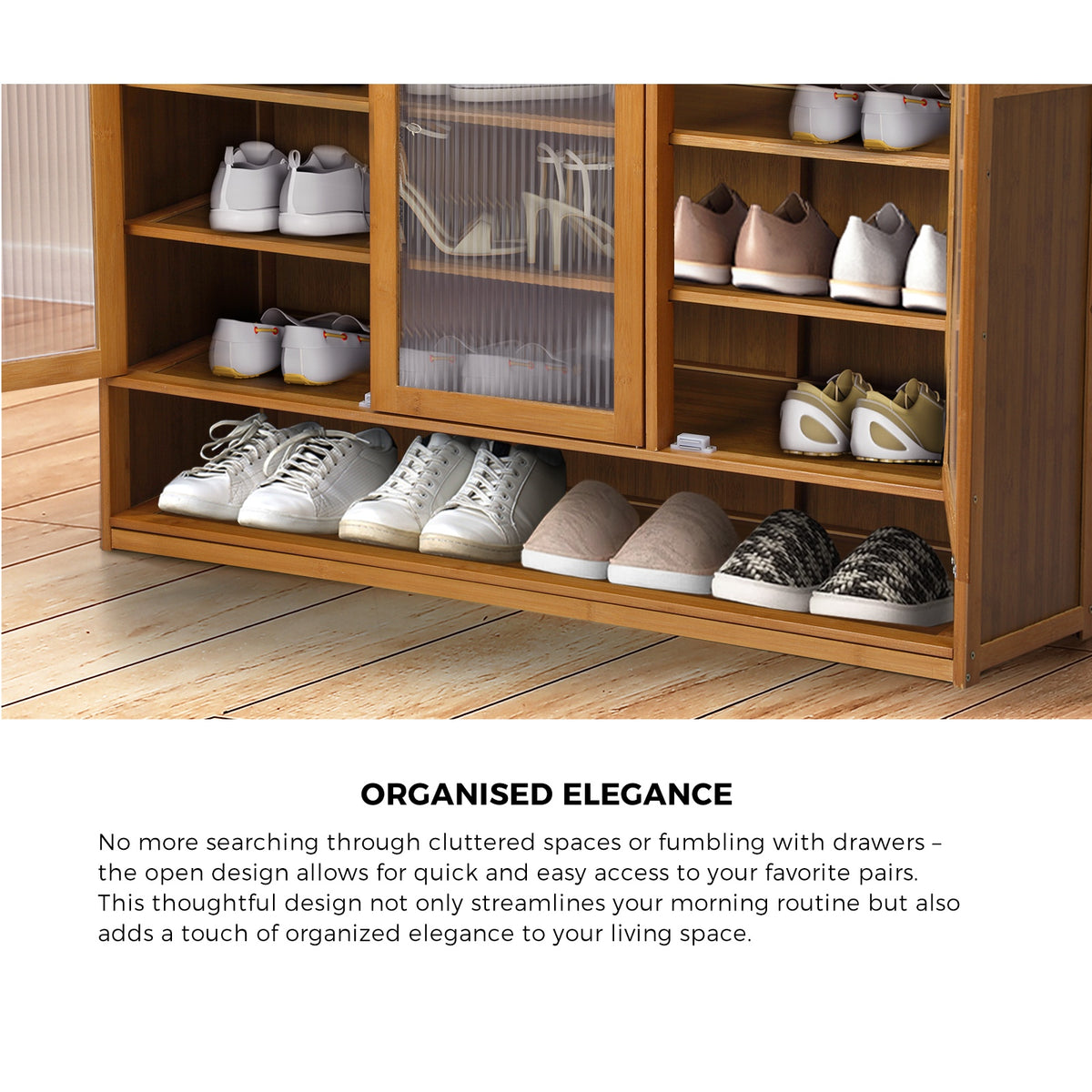 Oikiture Shoe Cabinet Shoes Storage Rack Organiser 3 Doors Shelf Brown - Sunyee