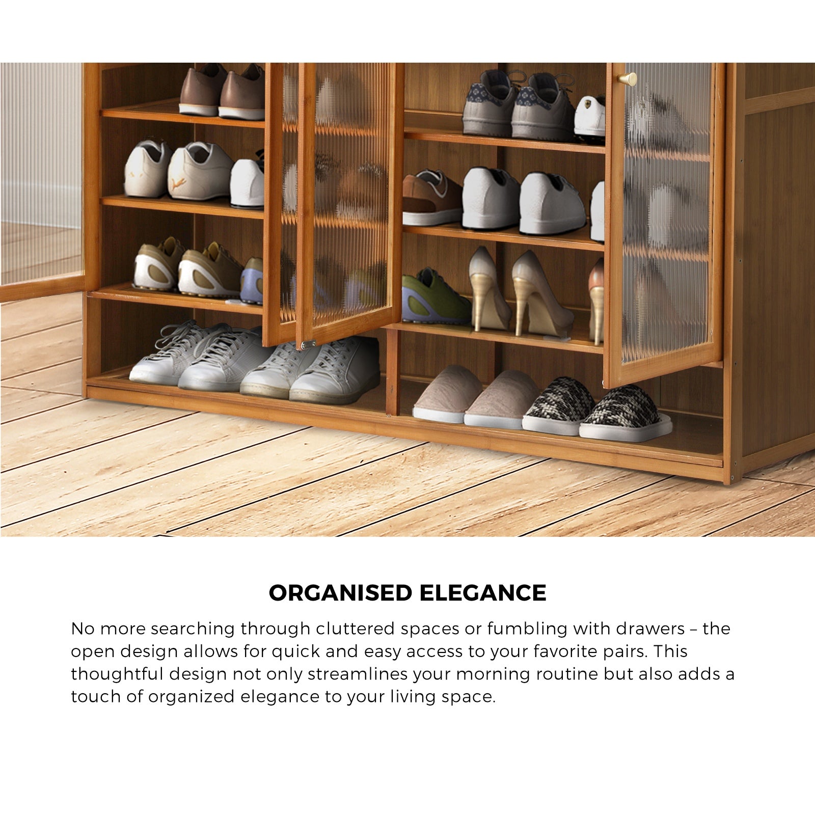 Oikiture Shoe Cabinet Shoes Storage Rack Organiser 4 Doors Shelf Brown - Sunyee