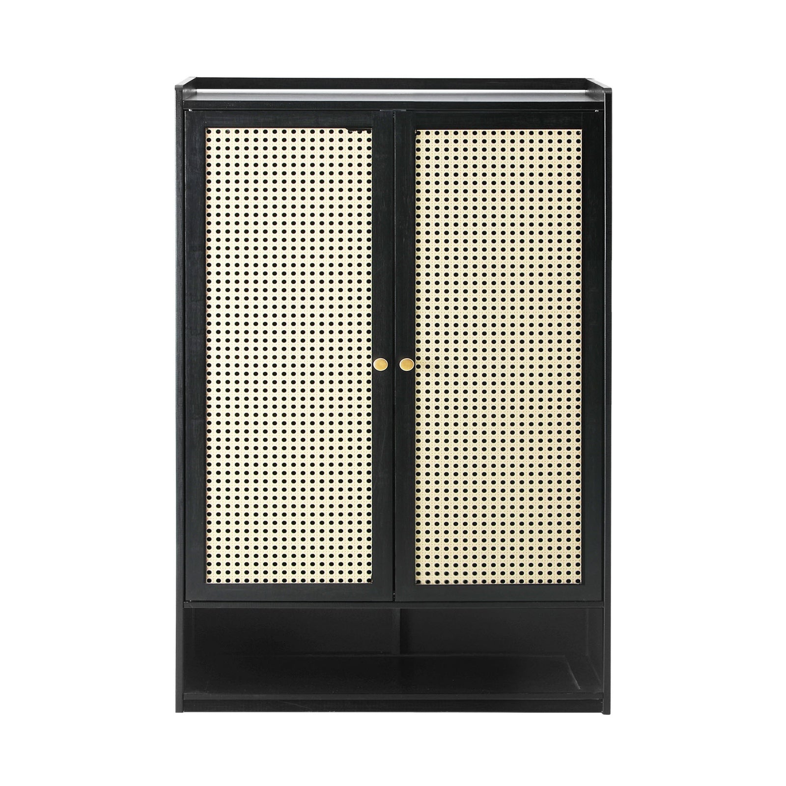 Oikiture Shoe Storage Cabinet Shoes Rack Organiser Shelf 2 Doors Rattan Black - Sunyee