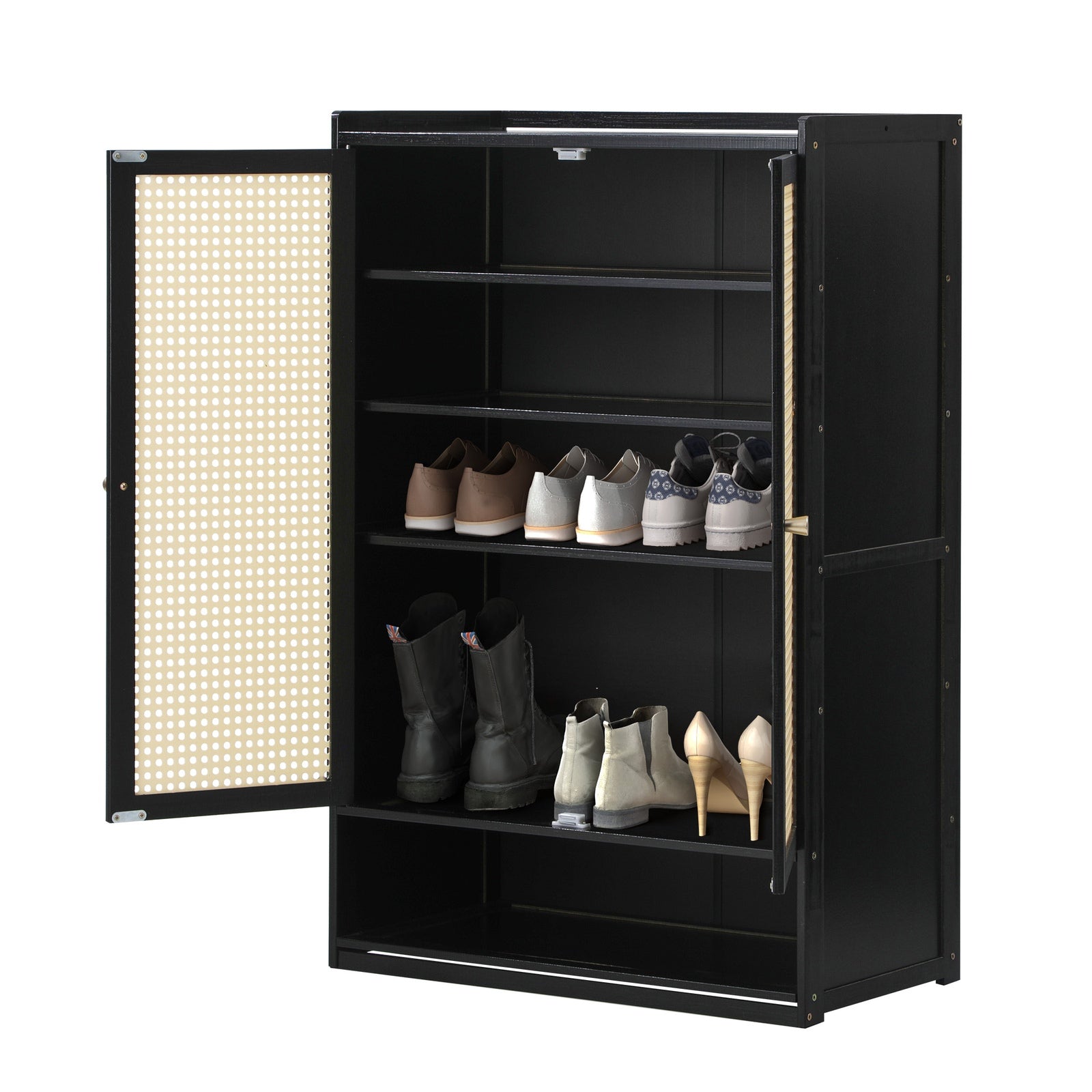 Oikiture Shoe Storage Cabinet Shoes Rack Organiser Shelf 2 Doors Rattan Black - Sunyee