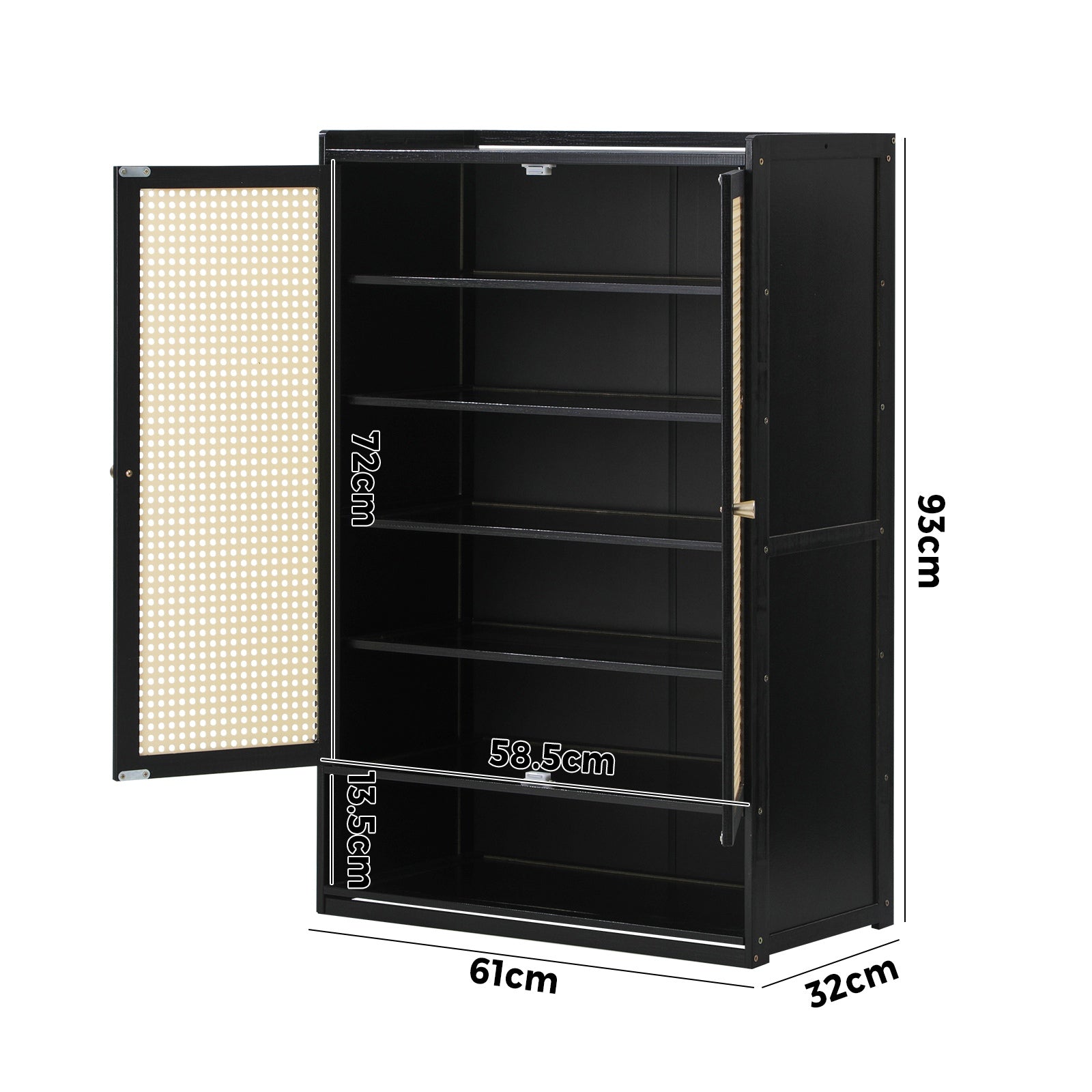 Oikiture Shoe Storage Cabinet Shoes Rack Organiser Shelf 2 Doors Rattan Black - Sunyee