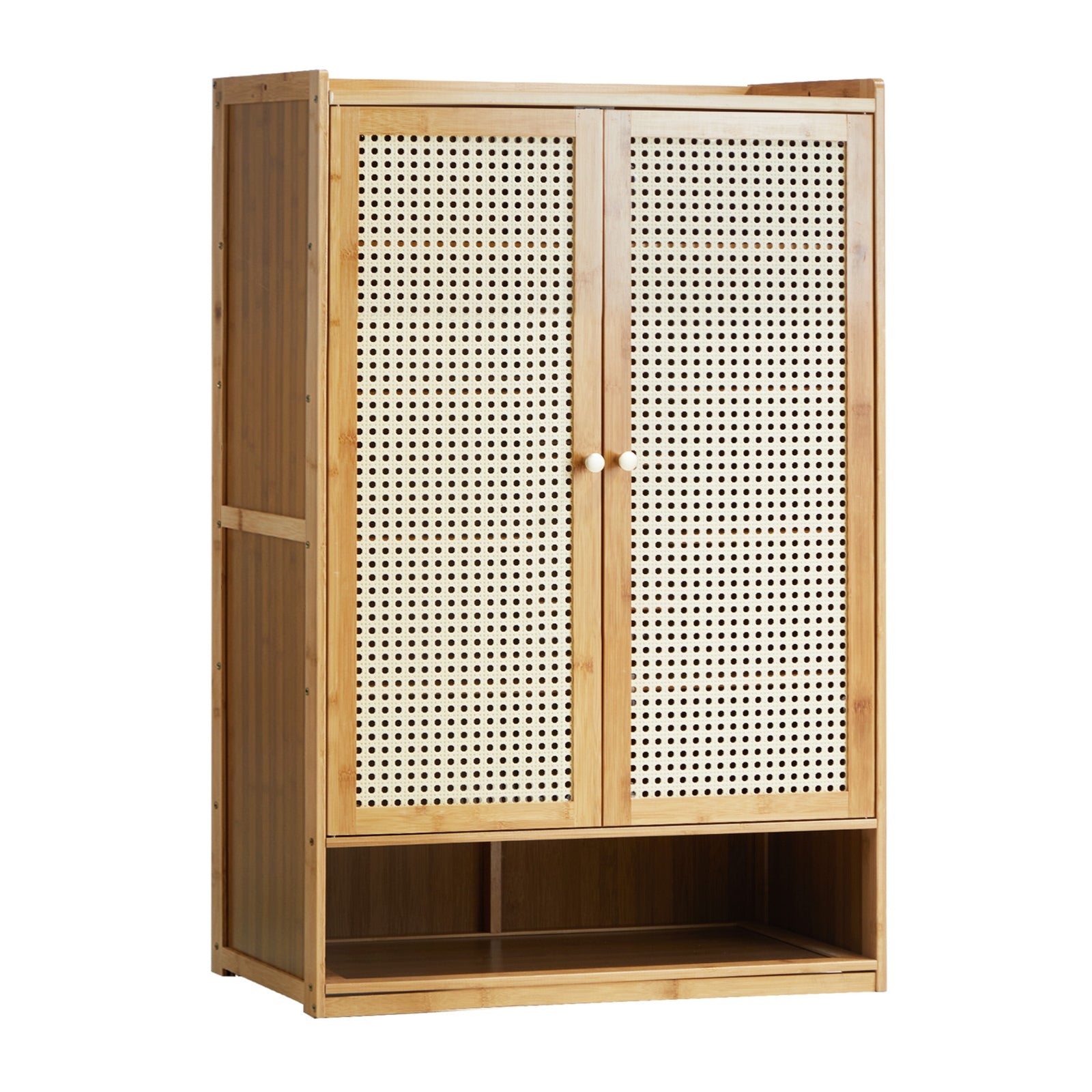 Oikiture Shoe Storage Cabinet Shoes Rack Organiser Shelf 2 Doors Rattan Brown - Sunyee
