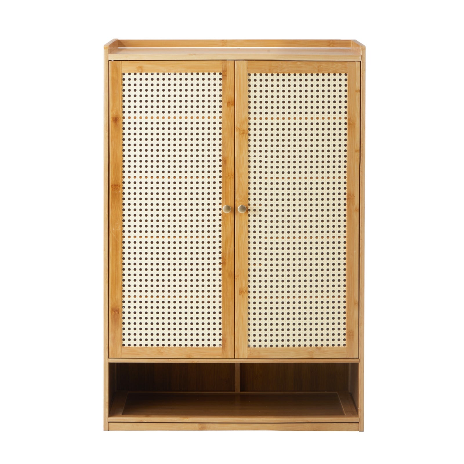 Oikiture Shoe Storage Cabinet Shoes Rack Organiser Shelf 2 Doors Rattan Brown - Sunyee