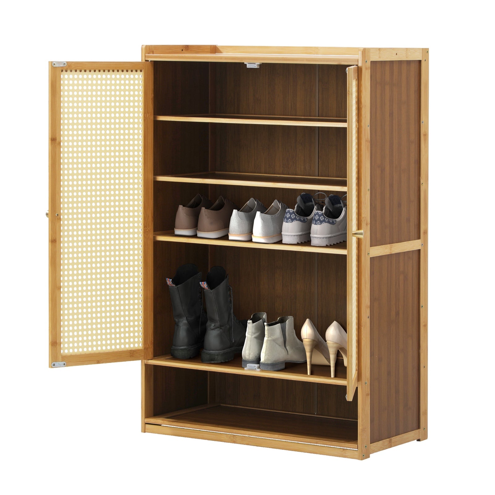 Oikiture Shoe Storage Cabinet Shoes Rack Organiser Shelf 2 Doors Rattan Brown - Sunyee