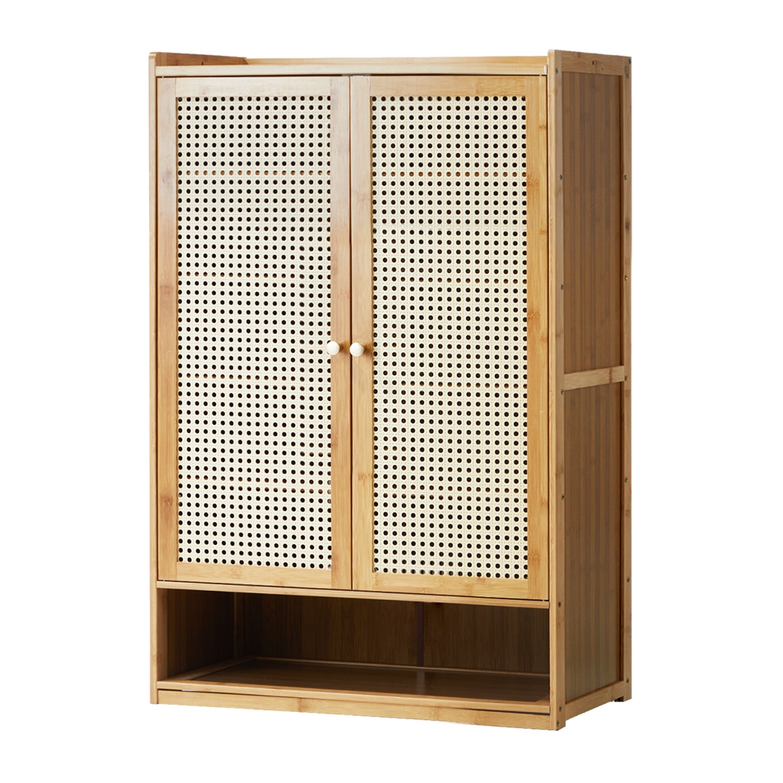 Oikiture Shoe Storage Cabinet Shoes Rack Organiser Shelf 2 Doors Rattan Brown - Sunyee