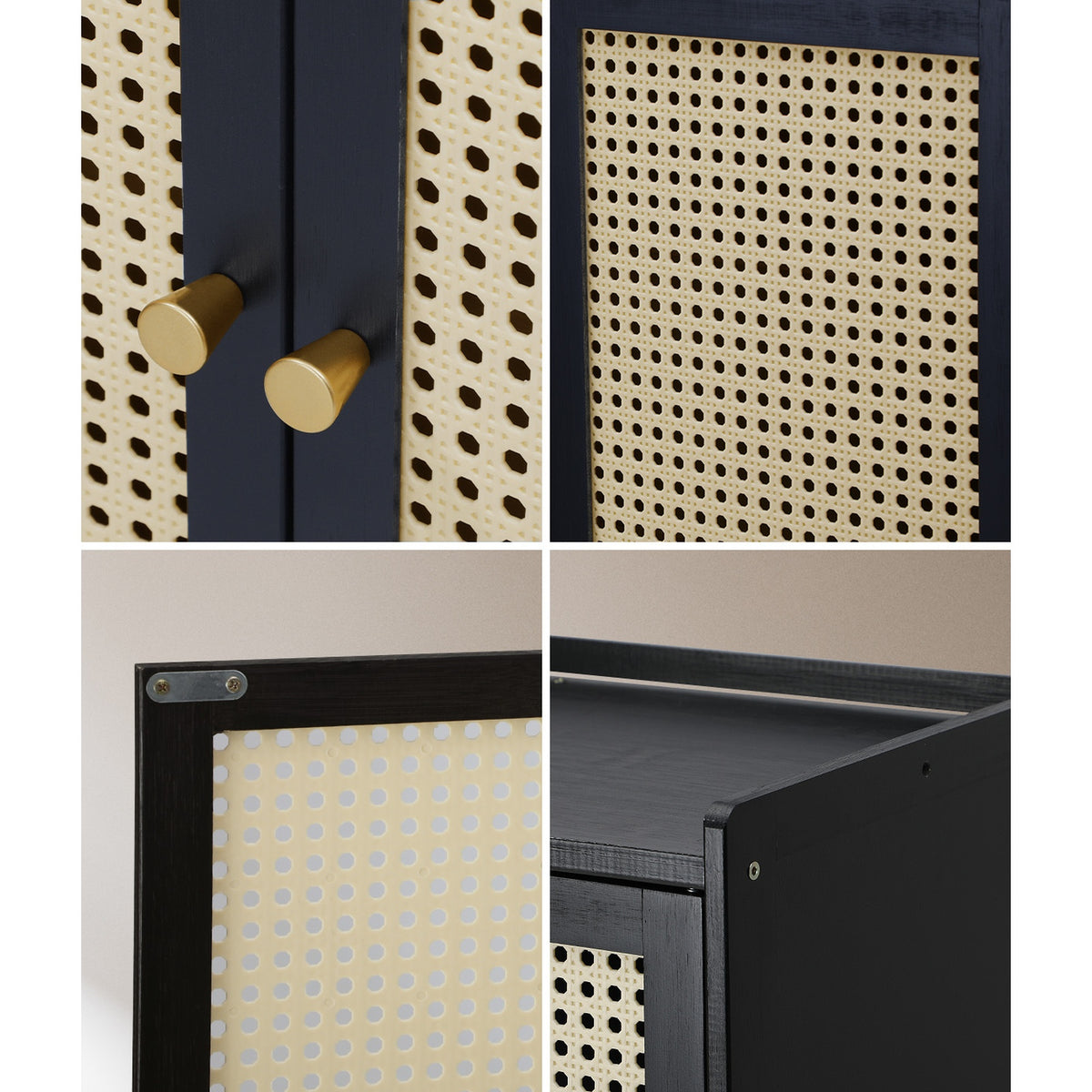 Oikiture Shoe Storage Cabinet Shoes Rack Organiser Shelf 4 Doors Rattan Black - Sunyee