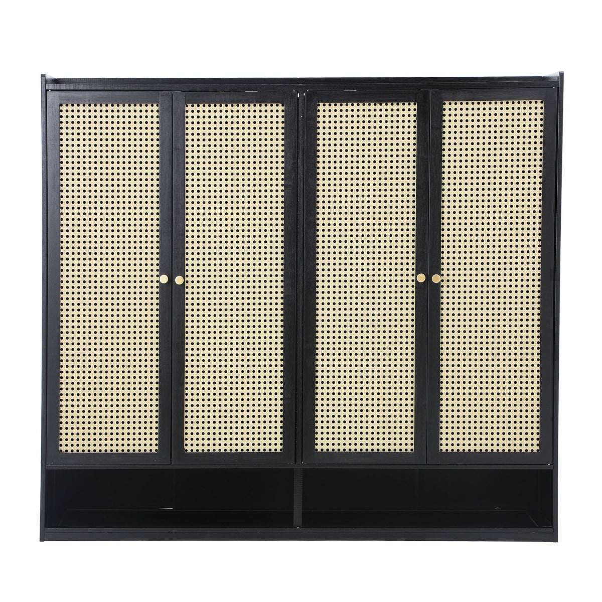Oikiture Shoe Storage Cabinet Shoes Rack Organiser Shelf 4 Doors Rattan Black - Sunyee