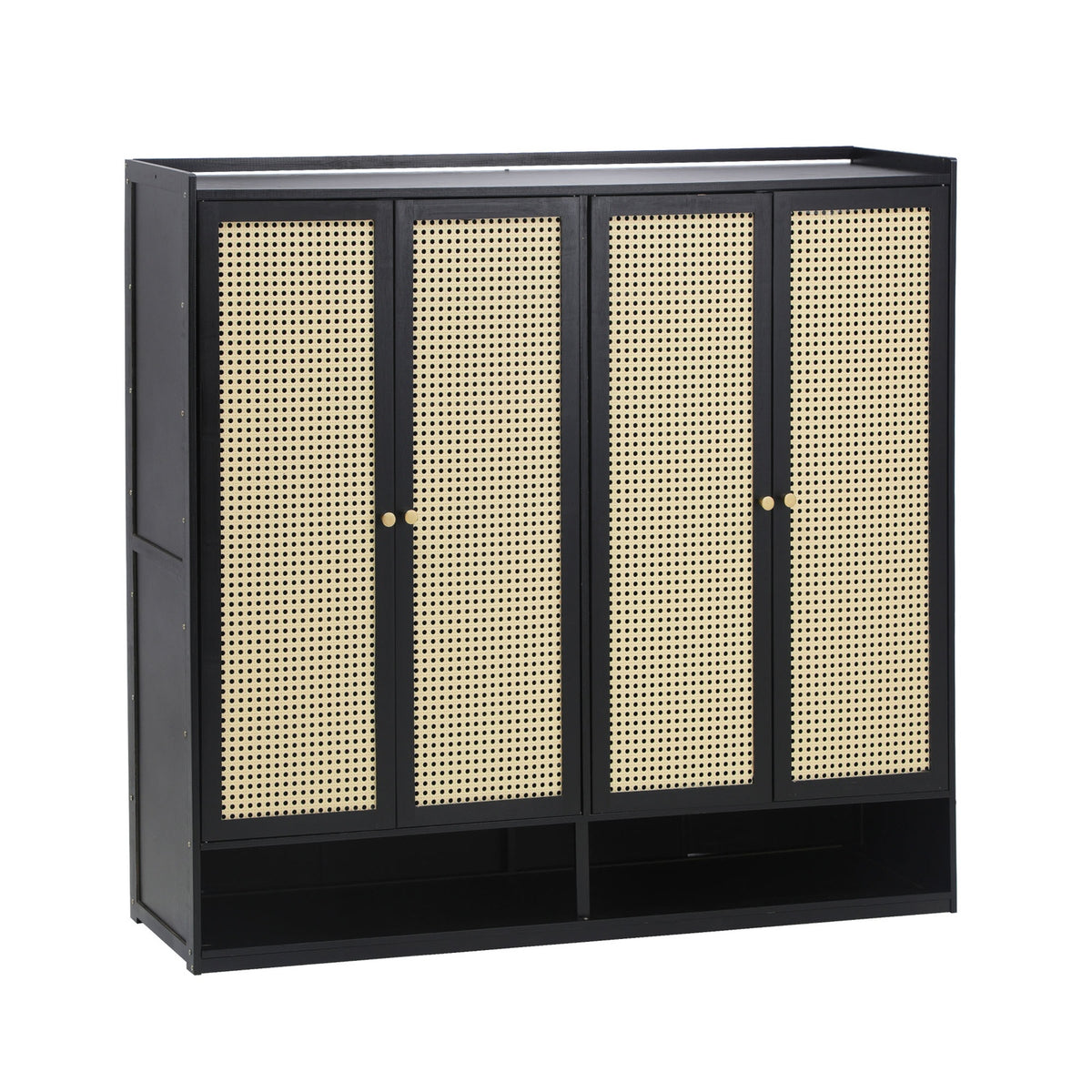 Oikiture Shoe Storage Cabinet Shoes Rack Organiser Shelf 4 Doors Rattan Black - Sunyee