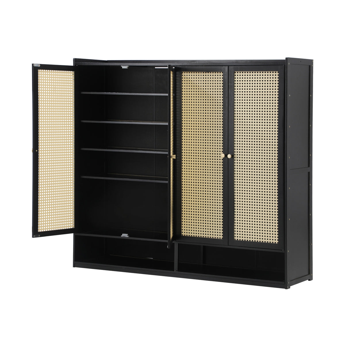Oikiture Shoe Storage Cabinet Shoes Rack Organiser Shelf 4 Doors Rattan Black - Sunyee