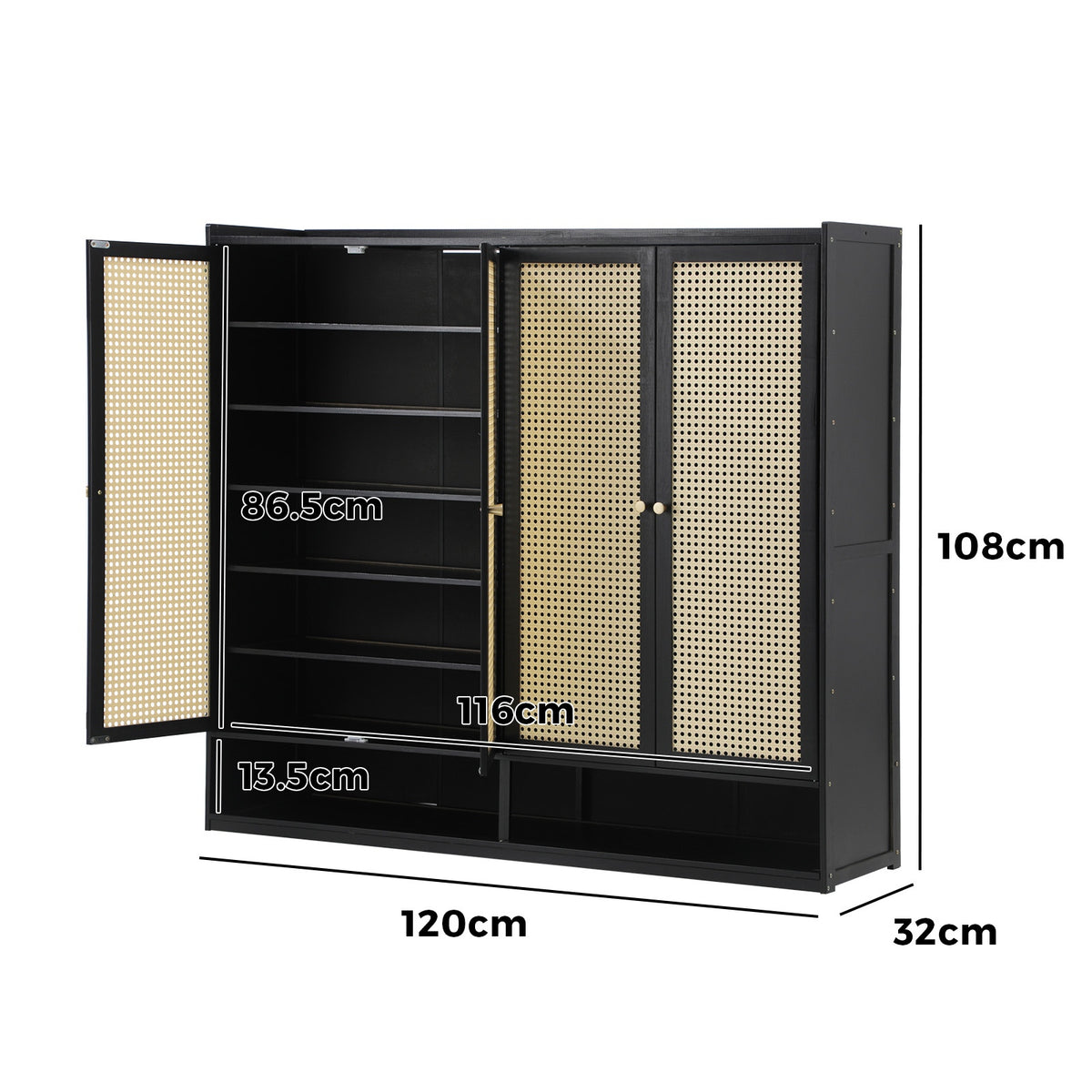 Oikiture Shoe Storage Cabinet Shoes Rack Organiser Shelf 4 Doors Rattan Black - Sunyee