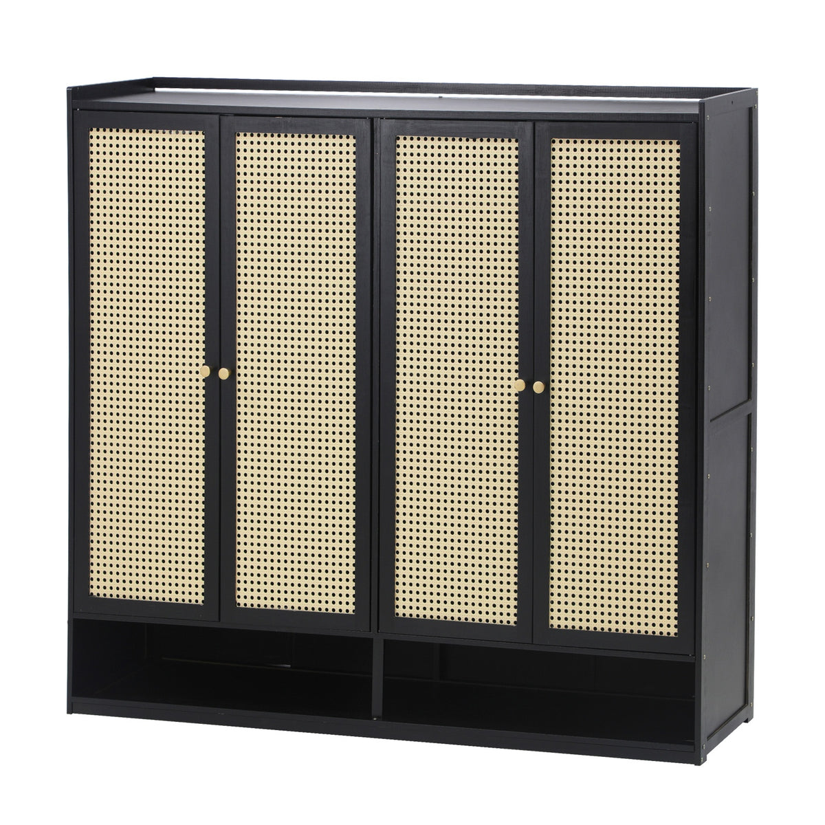 Oikiture Shoe Storage Cabinet Shoes Rack Organiser Shelf 4 Doors Rattan Black - Sunyee