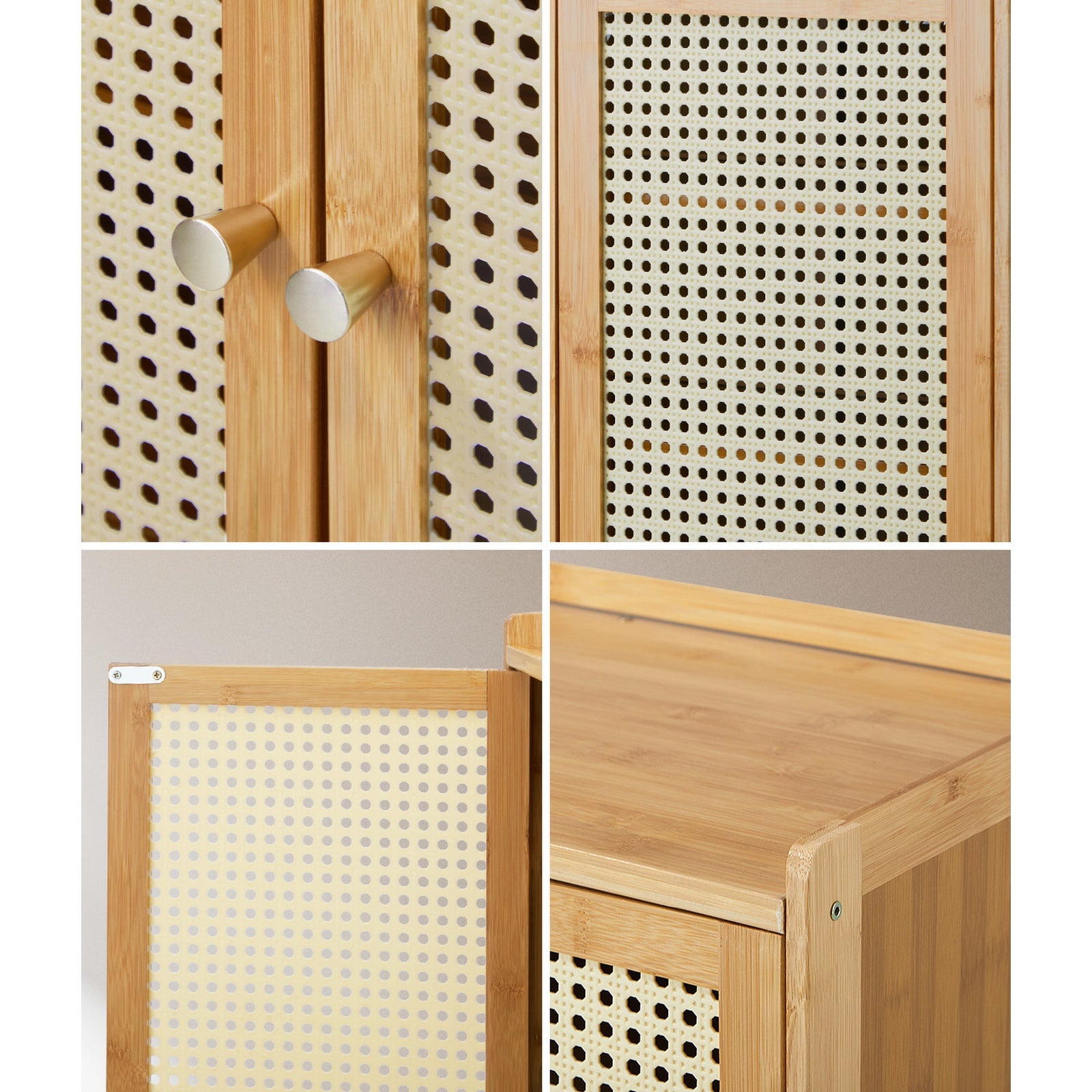 Oikiture Shoe Storage Cabinet Shoes Rack Organiser Shelf 4 Doors Rattan Brown - Sunyee