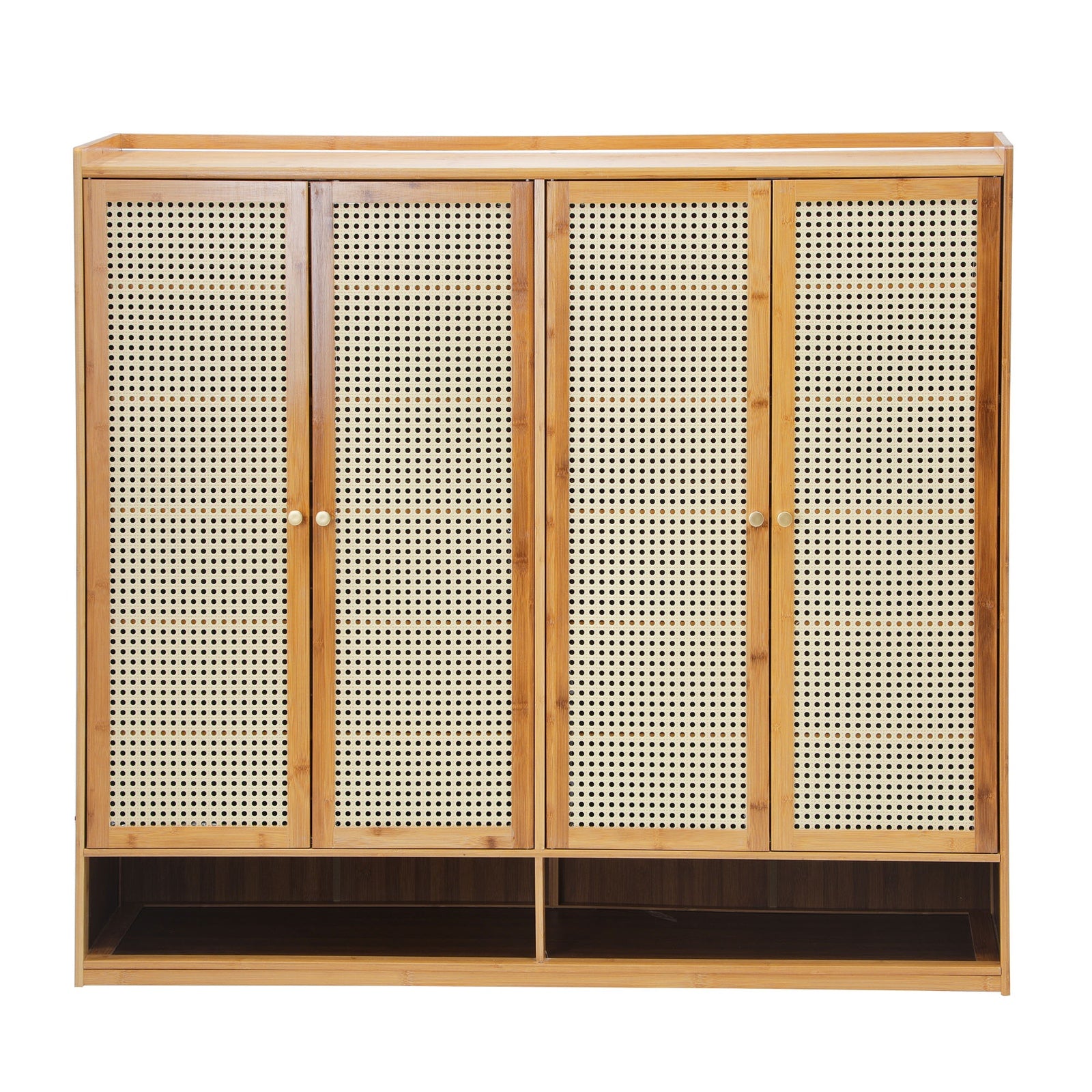 Oikiture Shoe Storage Cabinet Shoes Rack Organiser Shelf 4 Doors Rattan Brown - Sunyee