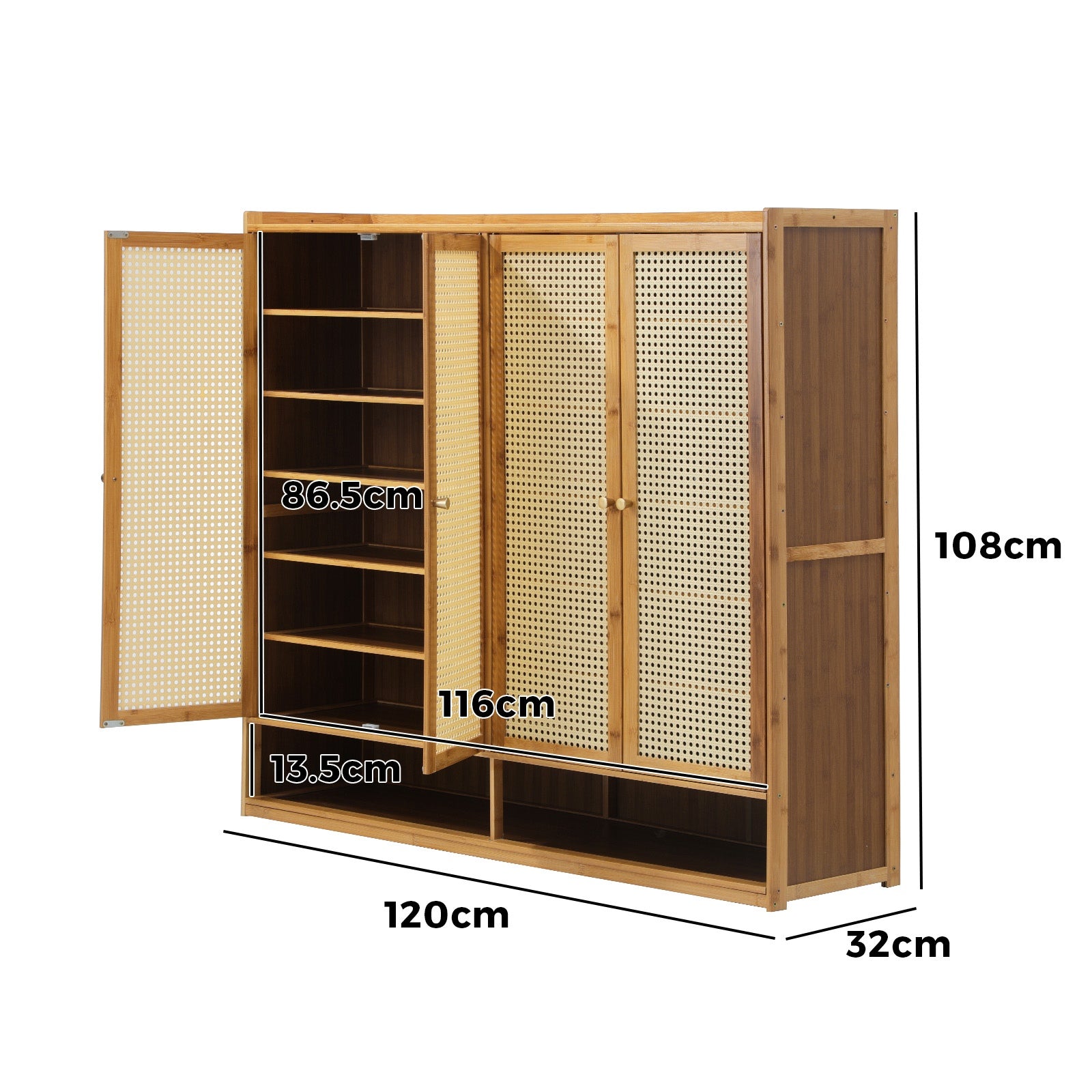 Oikiture Shoe Storage Cabinet Shoes Rack Organiser Shelf 4 Doors Rattan Brown - Sunyee