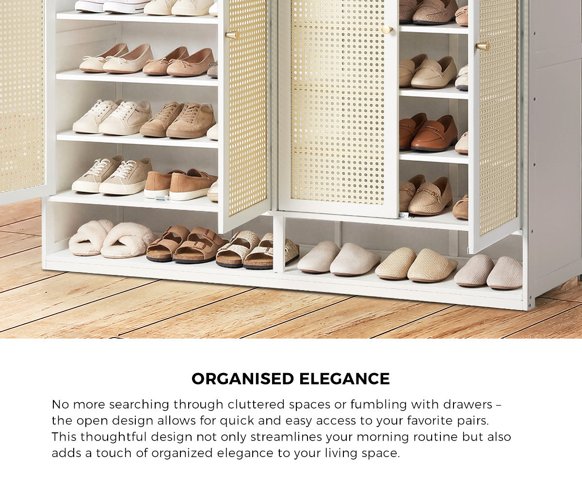 Oikiture Shoe Storage Cabinet Shoes Rack Organiser Shelf 4 Doors Rattan White