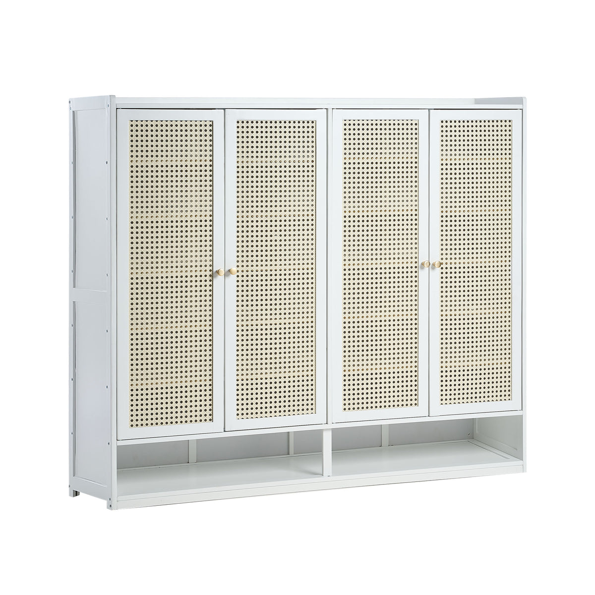 Oikiture Shoe Storage Cabinet Shoes Rack Organiser Shelf 4 Doors Rattan White