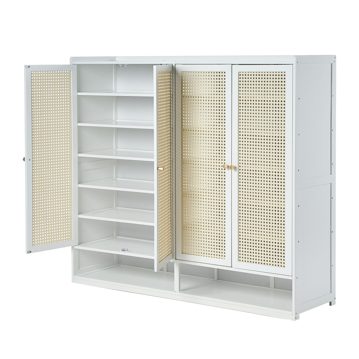 Oikiture Shoe Storage Cabinet Shoes Rack Organiser Shelf 4 Doors Rattan White