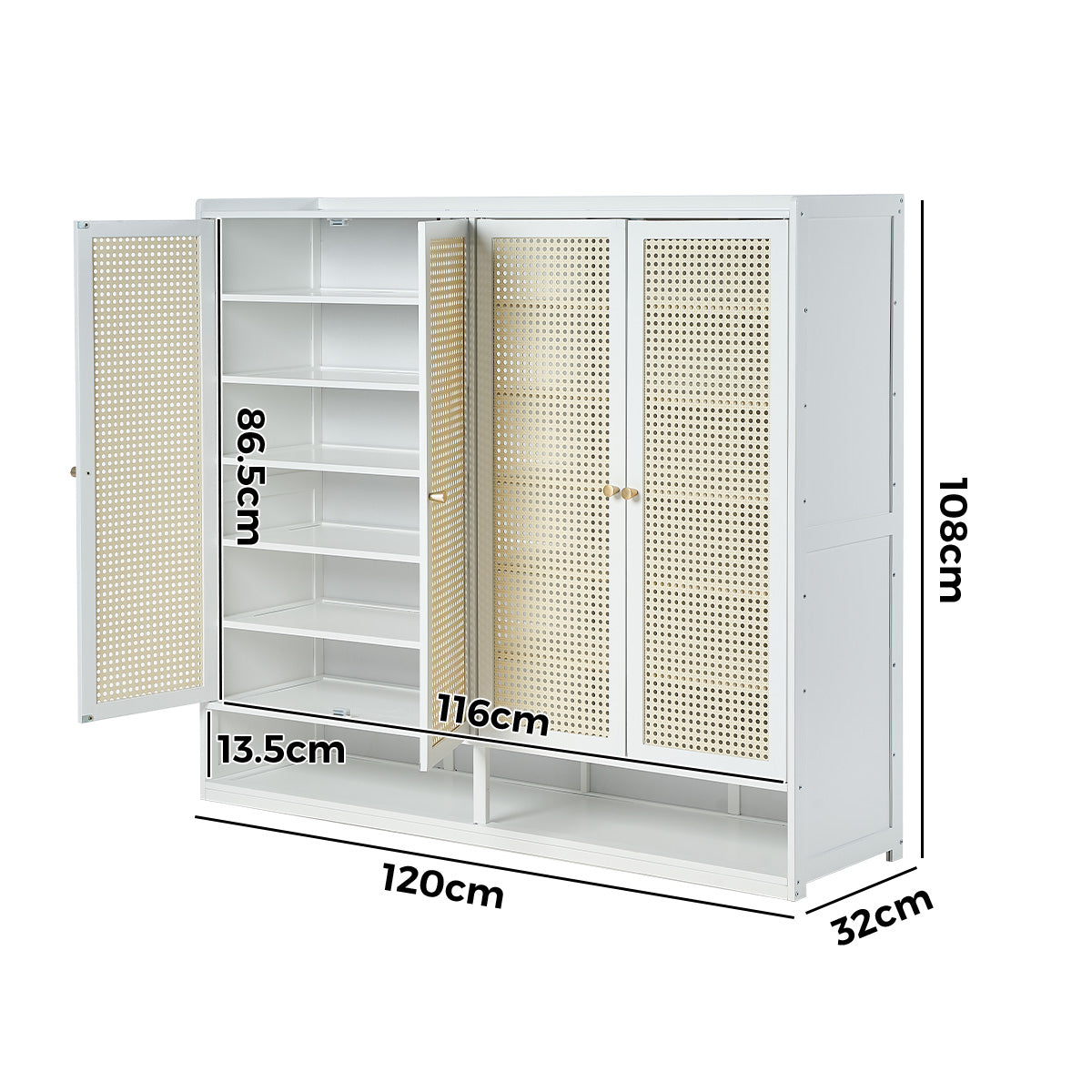 Oikiture Shoe Storage Cabinet Shoes Rack Organiser Shelf 4 Doors Rattan White