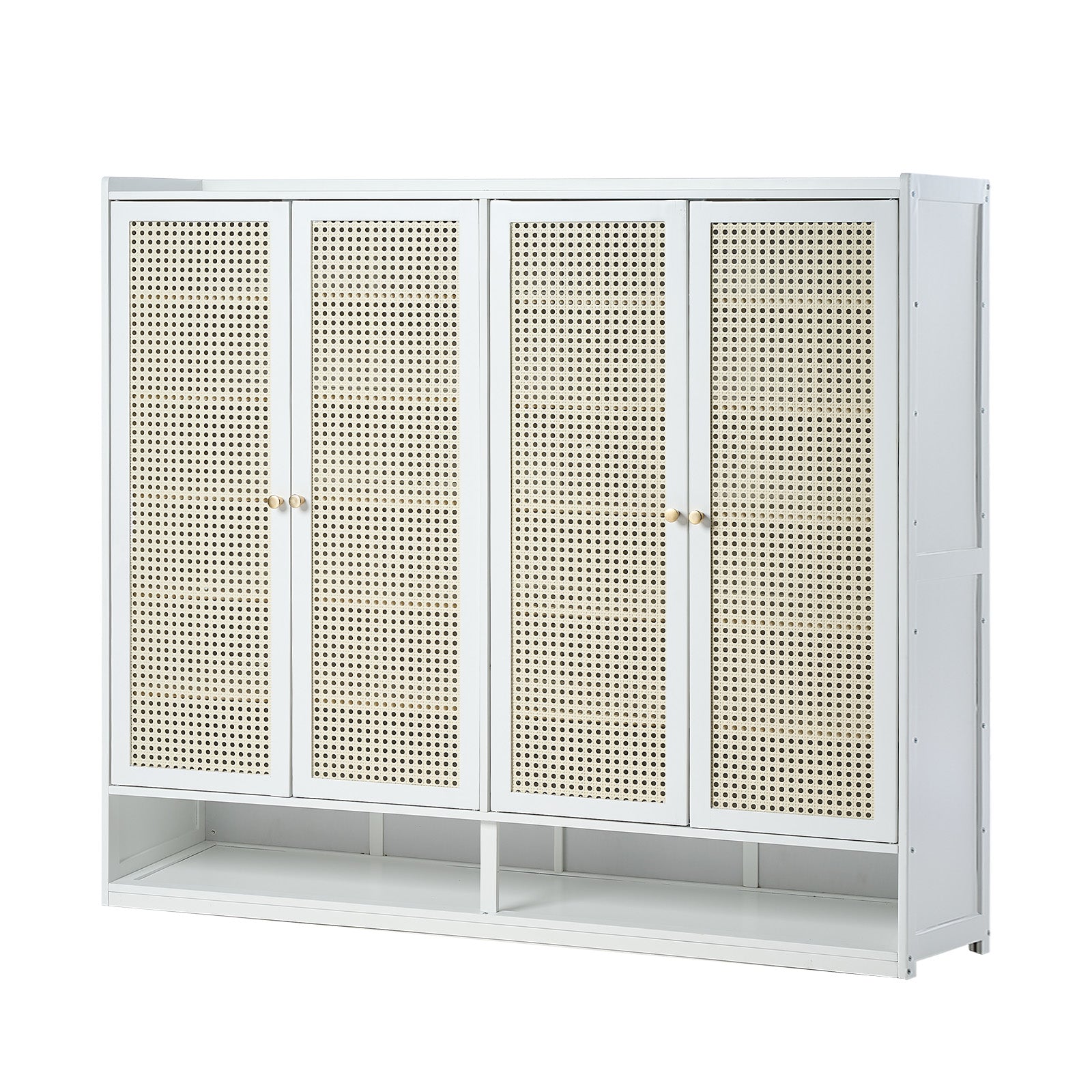 Oikiture Shoe Storage Cabinet Shoes Rack Organiser Shelf 4 Doors Rattan White