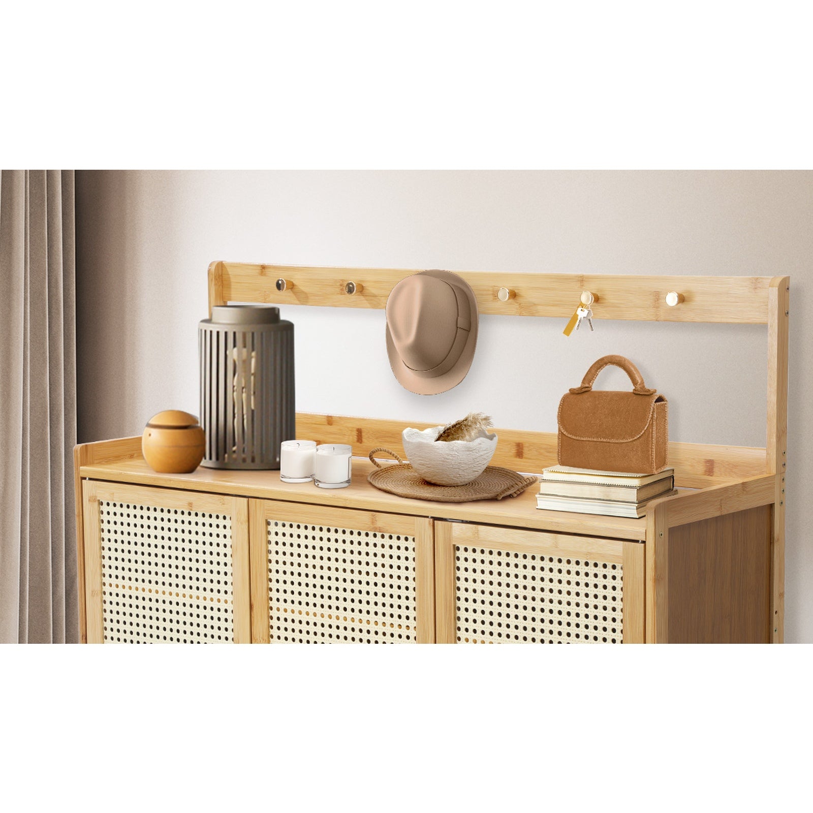 Oikiture Shoe Storage Cabinet Shoes Rack Organiser Shelf 3 Door w/ Hanging Hooks - Sunyee