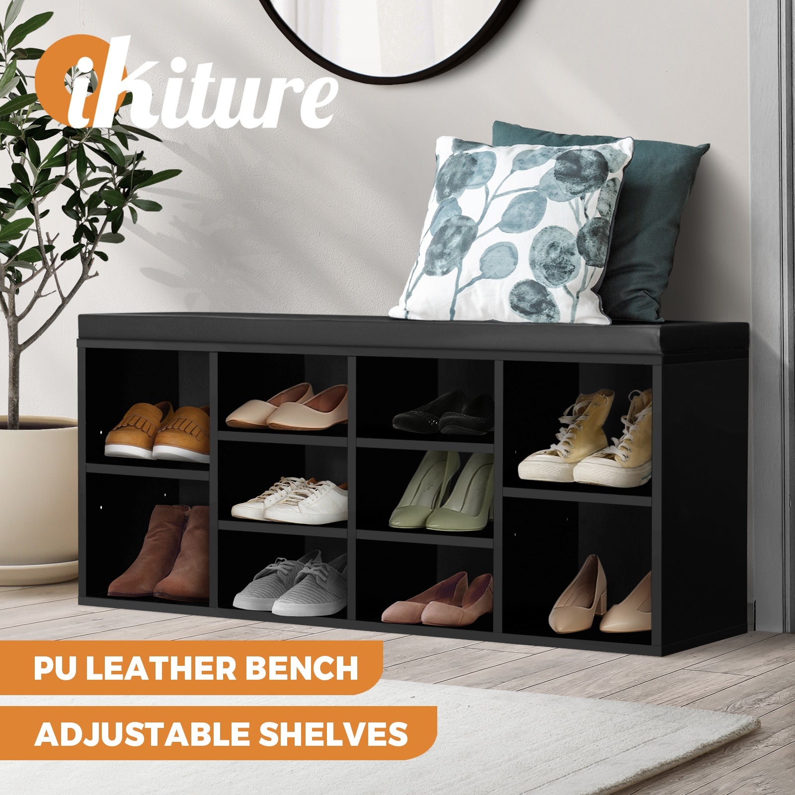 Oikiture Shoe Cabinet Bench Shoe Storage Rack PU Padded Seat Organiser Cupboard - Sunyee