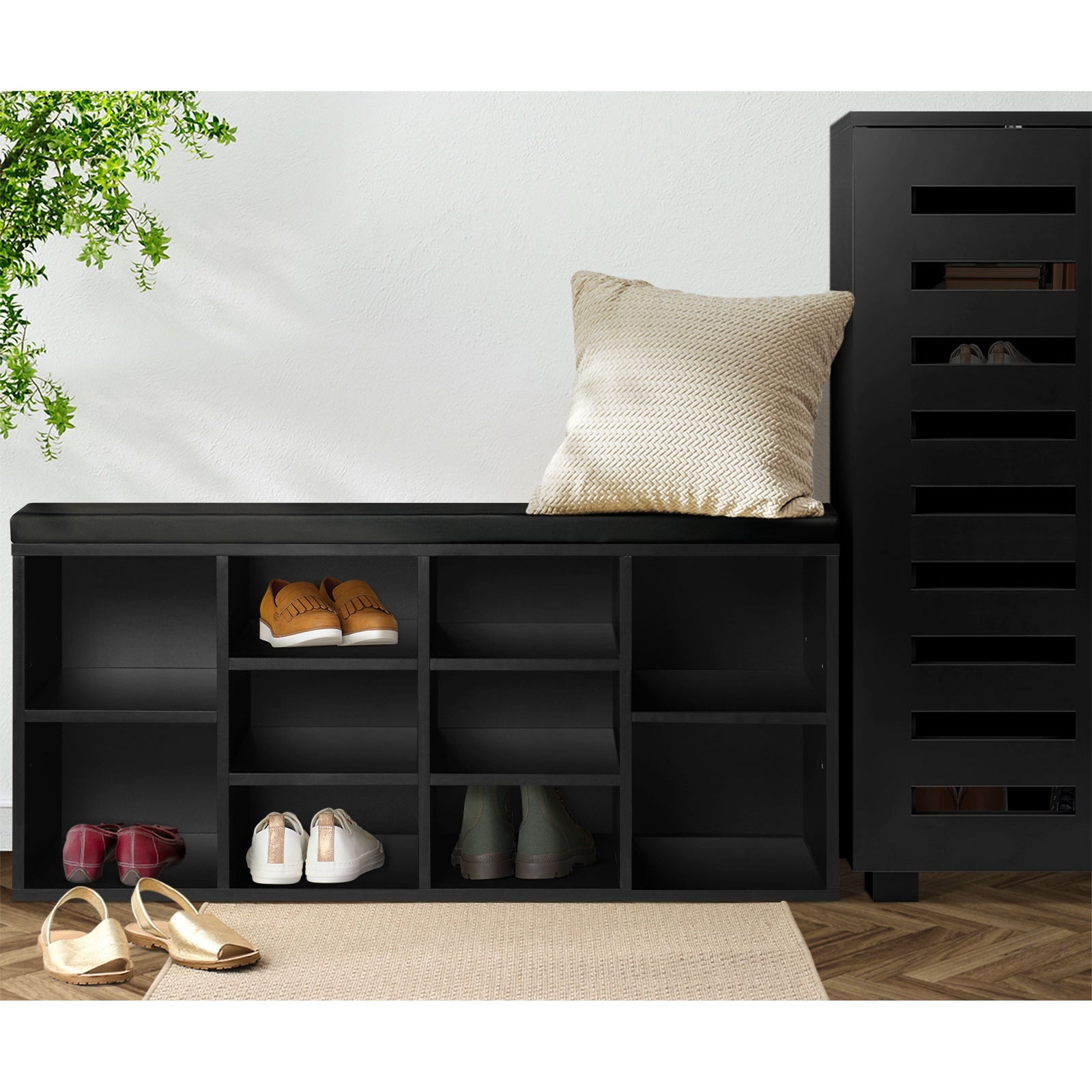 Oikiture Shoe Cabinet Bench Shoe Storage Rack PU Padded Seat Organiser Cupboard - Sunyee