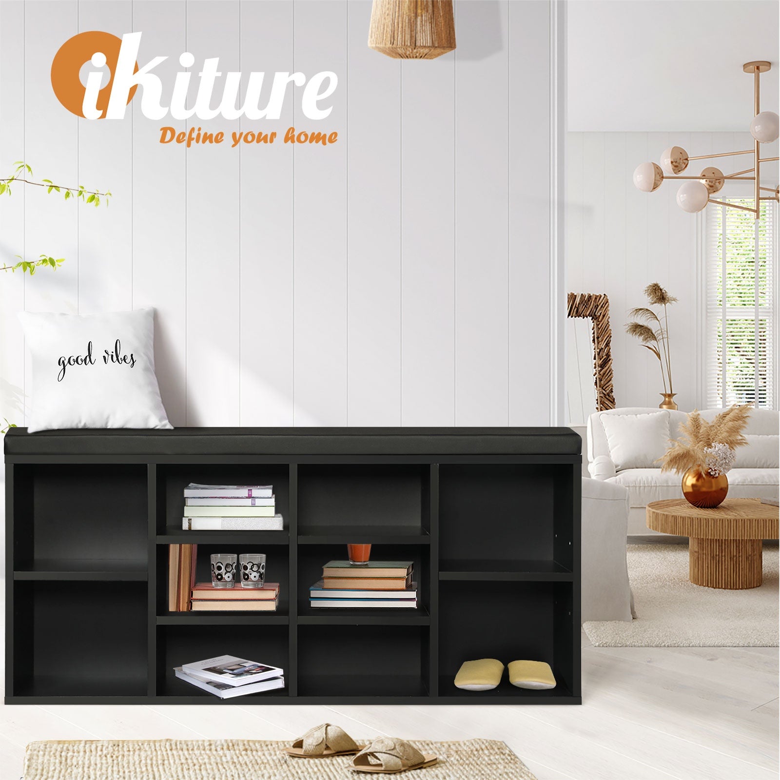 Oikiture Shoe Cabinet Bench Shoe Storage Rack PU Padded Seat Organiser Cupboard - Sunyee