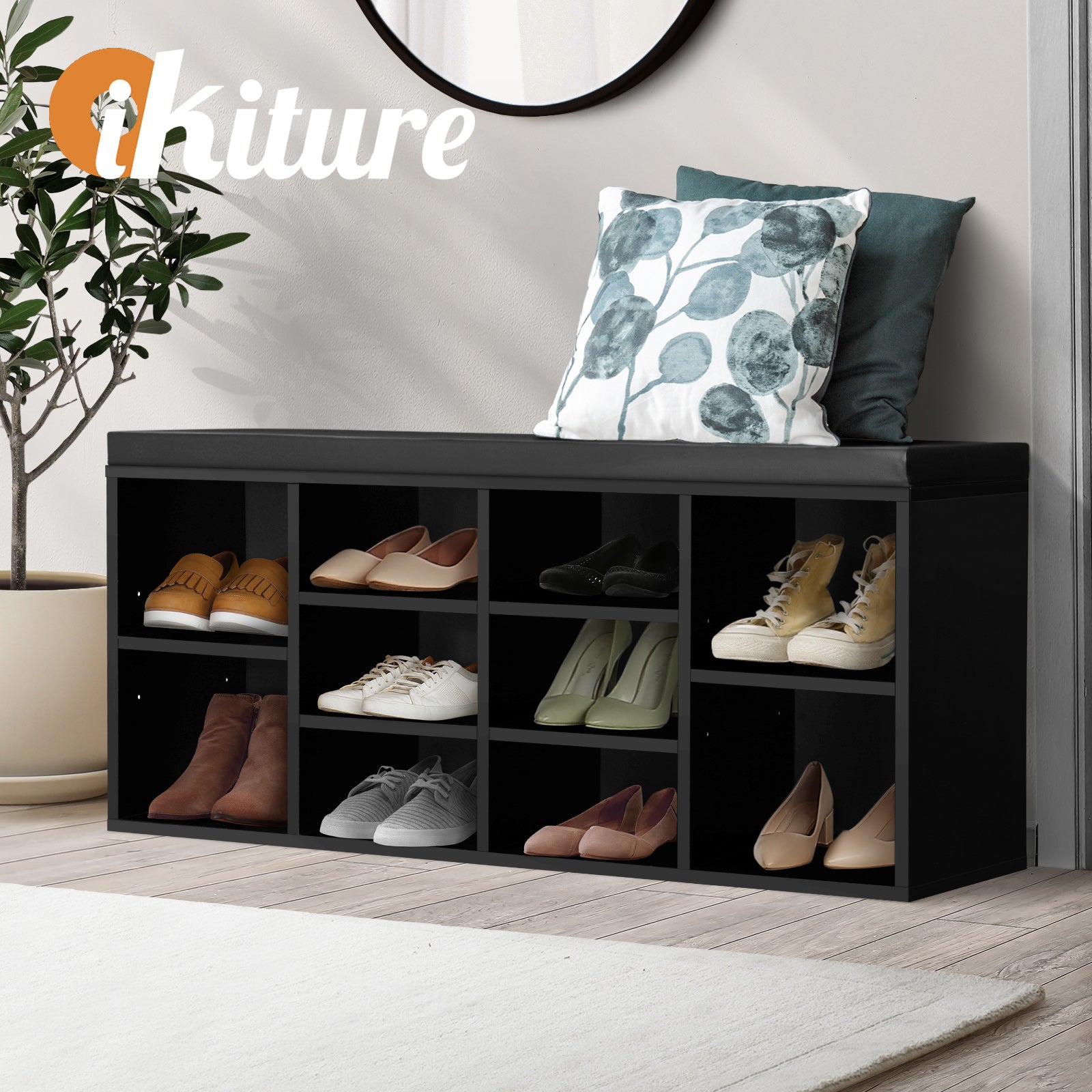 Oikiture Shoe Cabinet Bench Shoe Storage Rack PU Padded Seat Organiser Cupboard - Sunyee
