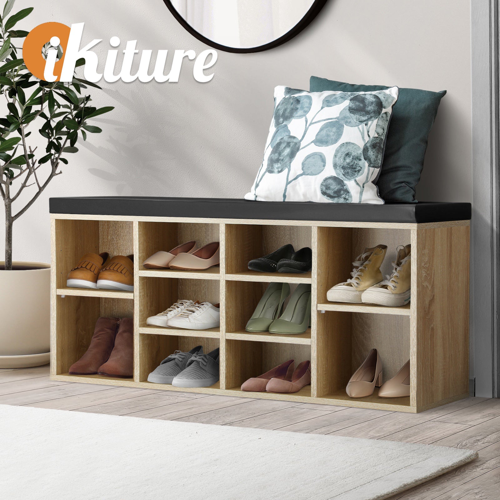Oikiture Shoe Cabinet Bench Shoe Storage Rack Padded Seat Organiser Cupboard Box - Sunyee