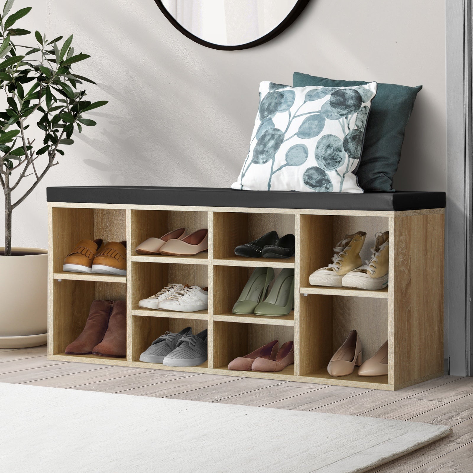 Oikiture Shoe Cabinet Bench Shoe Storage Rack Padded Seat Organiser Cupboard Box - Sunyee