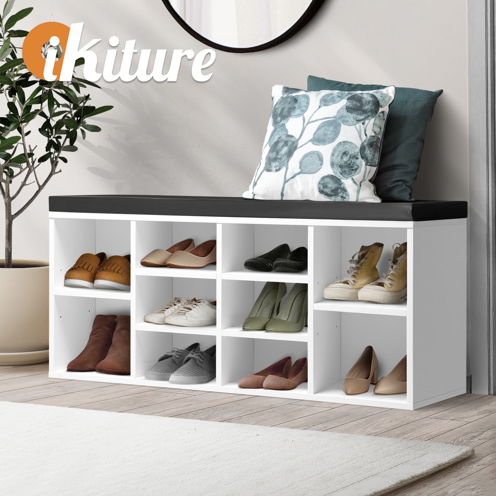 Oikiture Shoe Cabinet Bench Shoe Storage Rack PU Padded Seat Organiser Cupboard - Sunyee