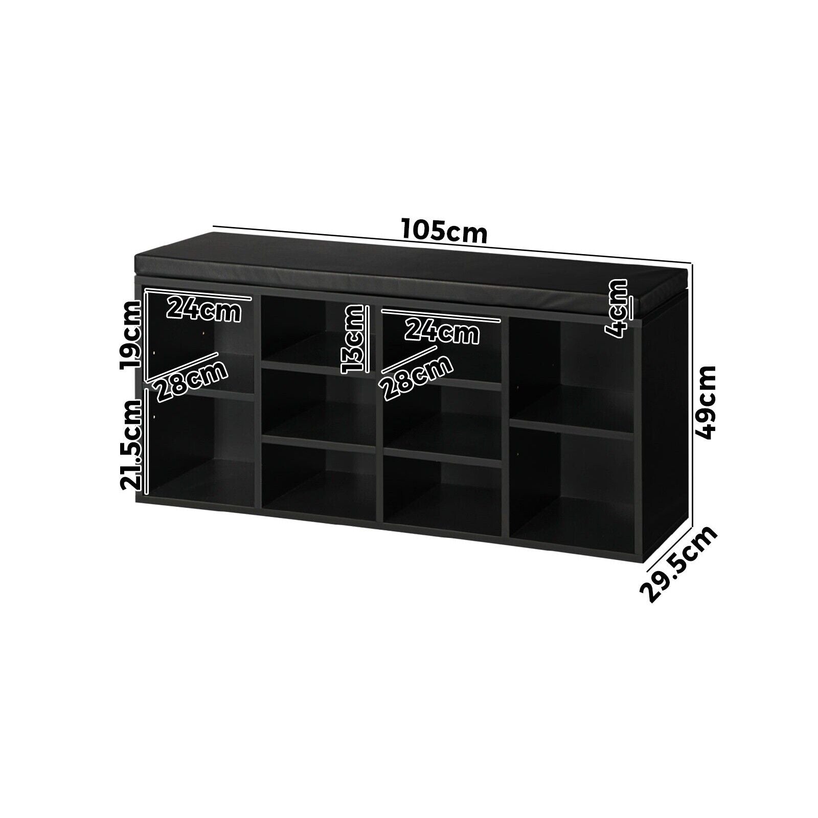 Oikiture Shoe Cabinet Bench Shoe Storage Rack PU Padded Seat Organiser Cupboard - Sunyee