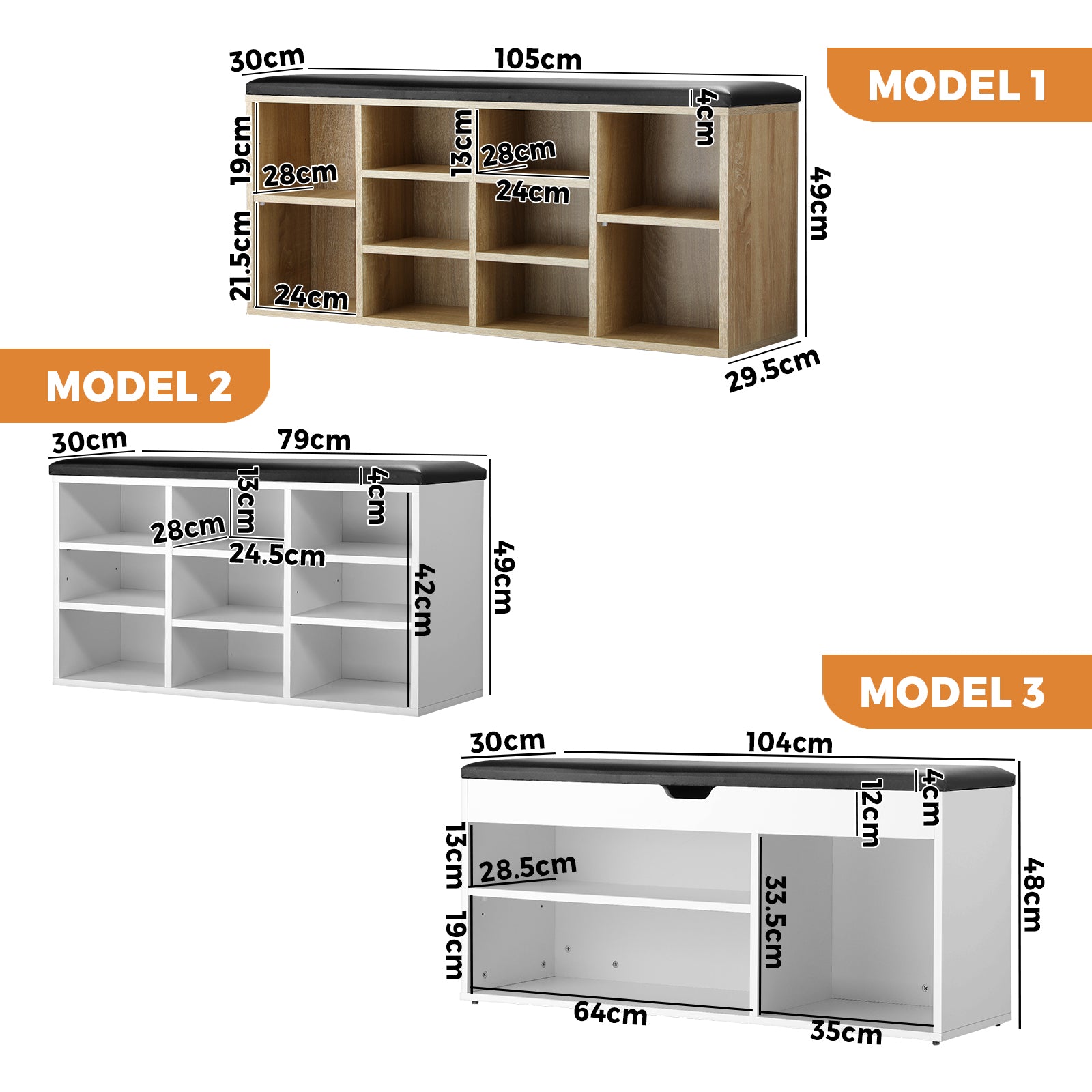 Oikiture Shoe Cabinet Bench Shoe Storage Rack PU Padded Seat Organiser Shelf