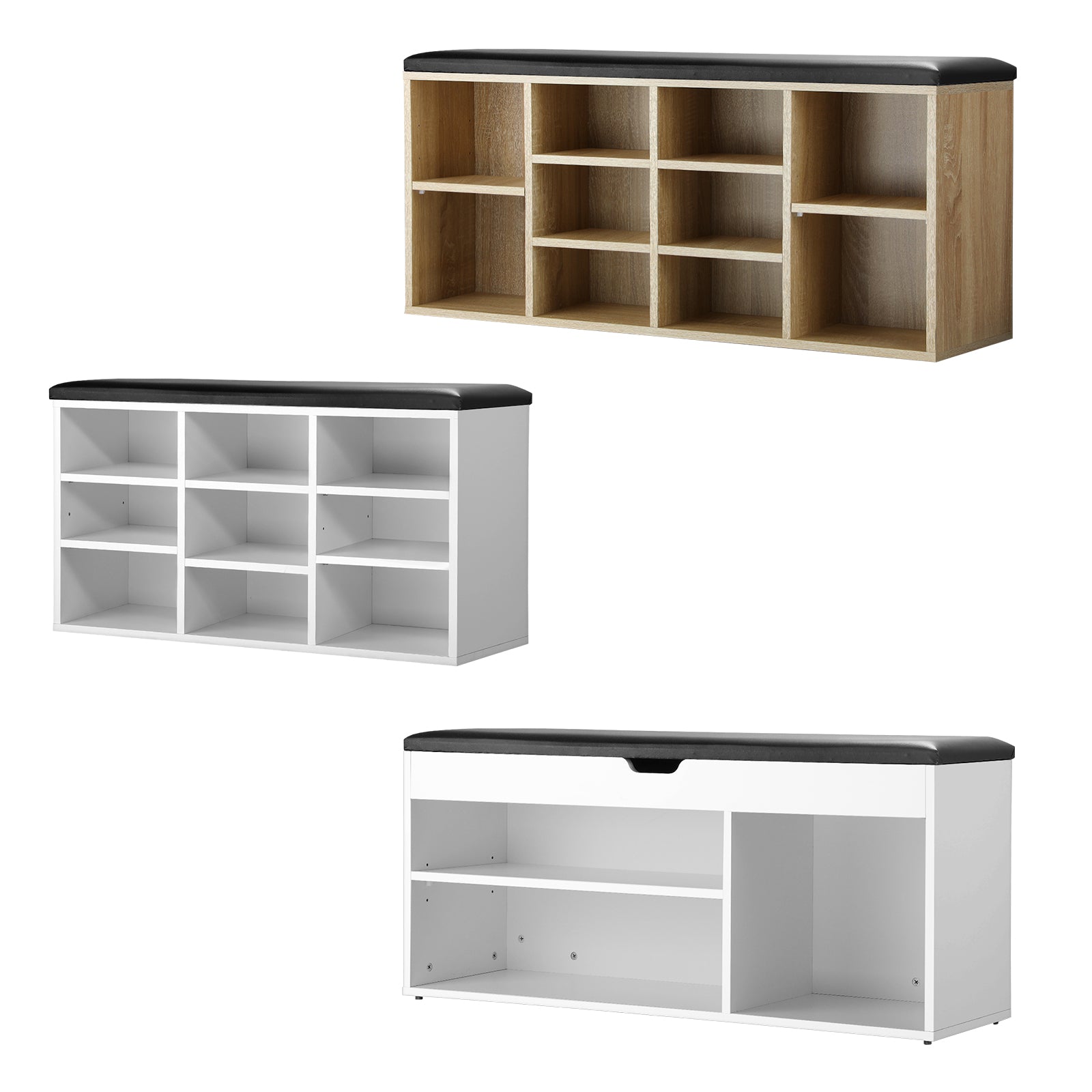 Oikiture Shoe Cabinet Bench Shoe Storage Rack PU Padded Seat Organiser Shelf