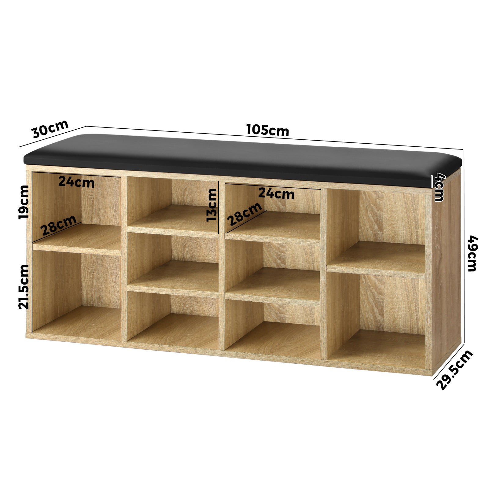 Oikiture Shoe Cabinet Bench Shoe Storage Rack Padded Seat Organiser Cupboard Box - Sunyee